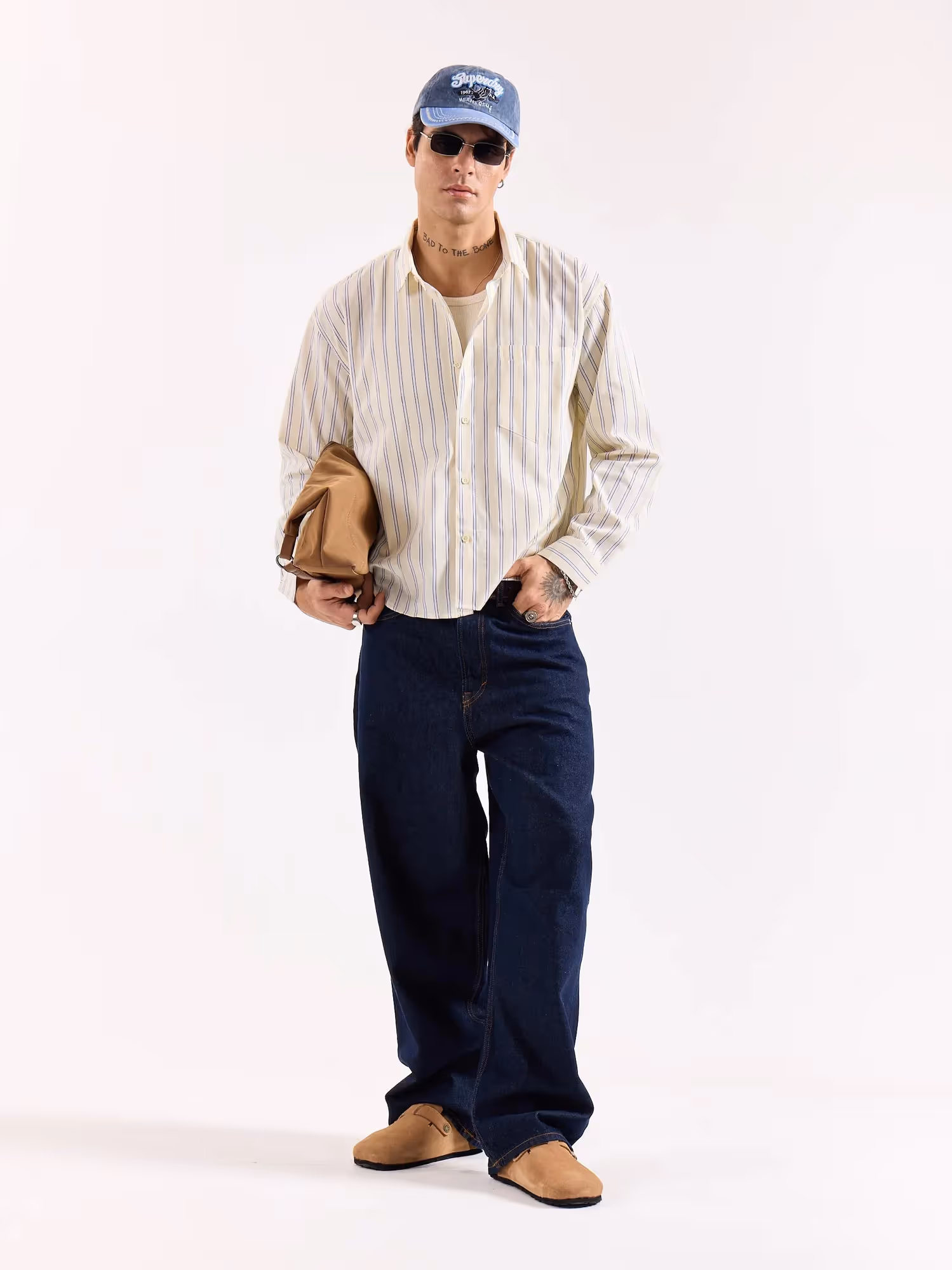 Powder Yellow Striped Poplin Oversized Shirt image 1