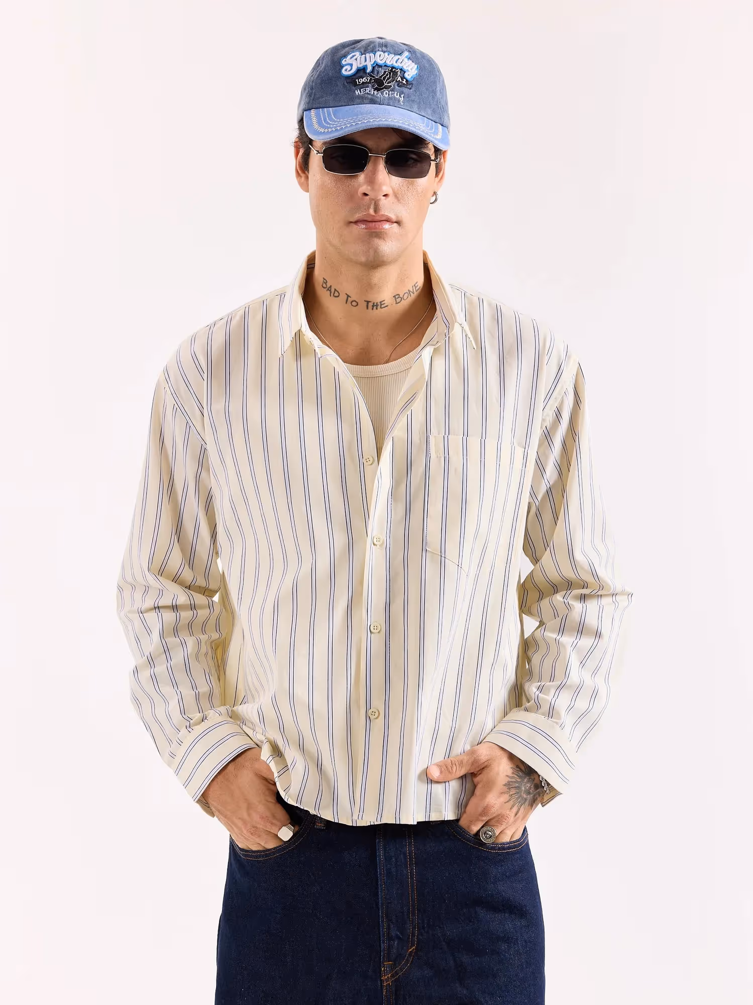 Powder Yellow Striped Poplin Oversized Shirt image 3