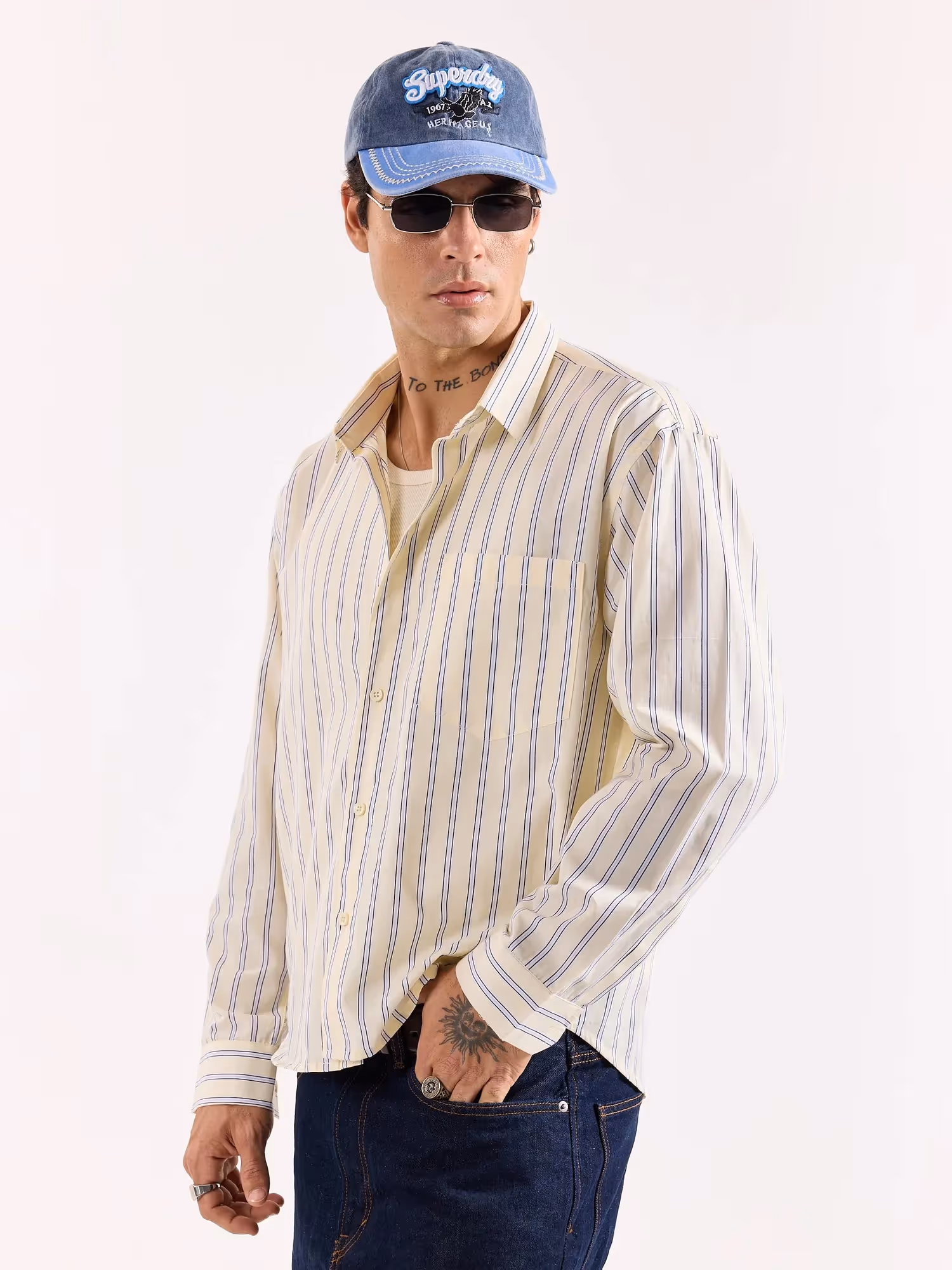 Powder Yellow Striped Poplin Oversized Shirt image 6
