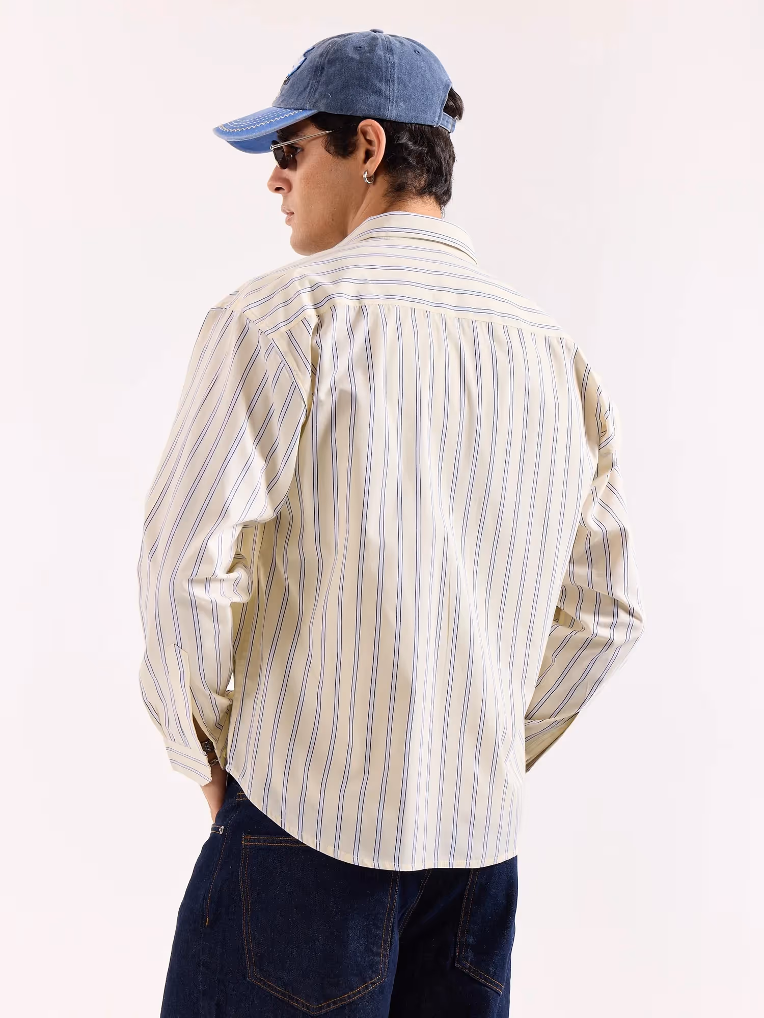 Powder Yellow Striped Poplin Oversized Shirt image 8