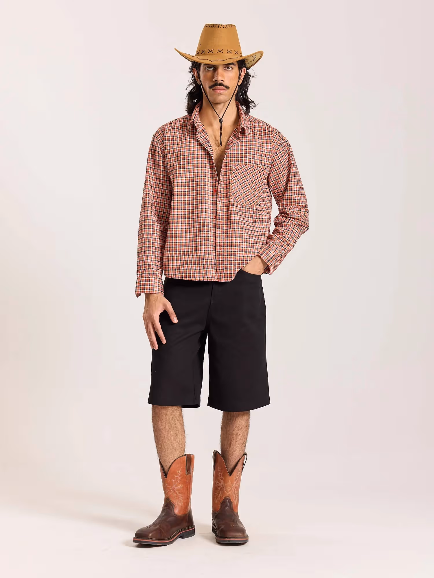 Red & Black Checkered Oversized Cropped Shirt image 1