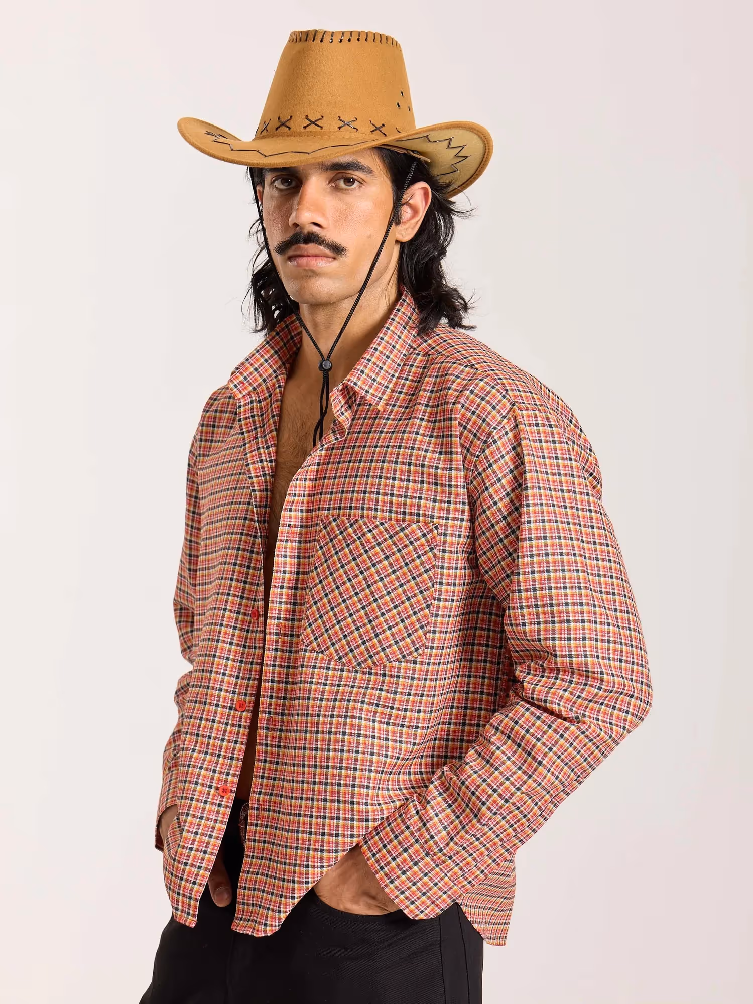 Red & Black Checkered Oversized Cropped Shirt  image 6