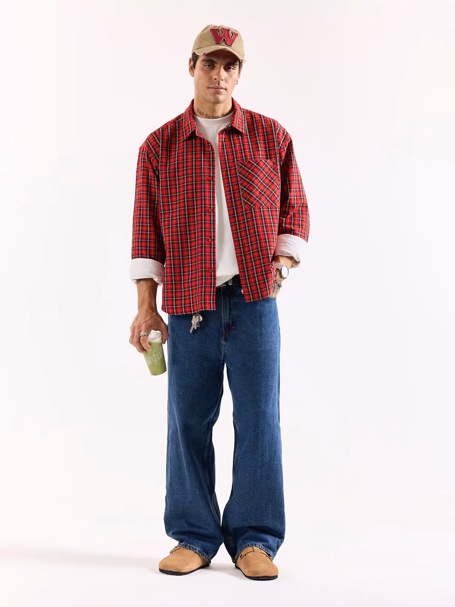 Red & Black Checkered Seersucker Oversized Shirt image 1
