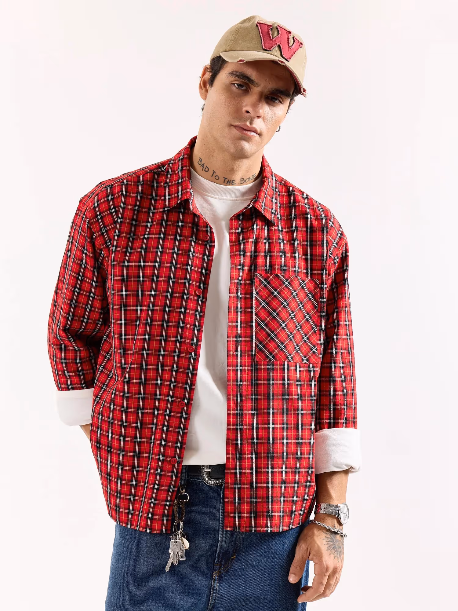 Red & Black Checkered Seersucker Oversized Shirt image 3