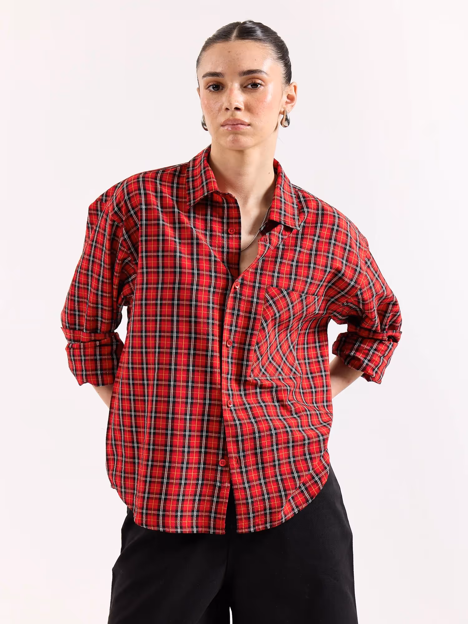 Red & Black Checkered Seersucker Oversized Shirt image 4