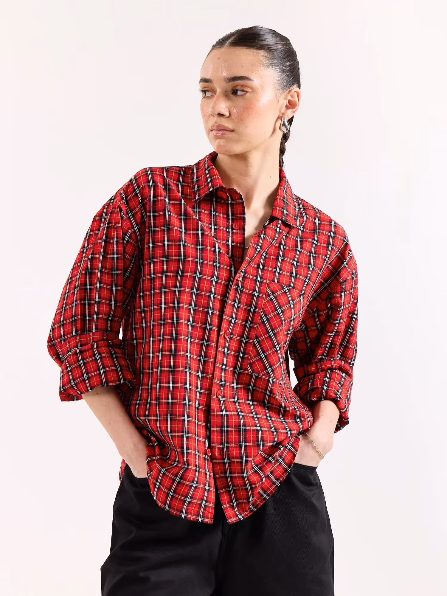 Red & Black Checkered Seersucker Oversized Shirt image 6