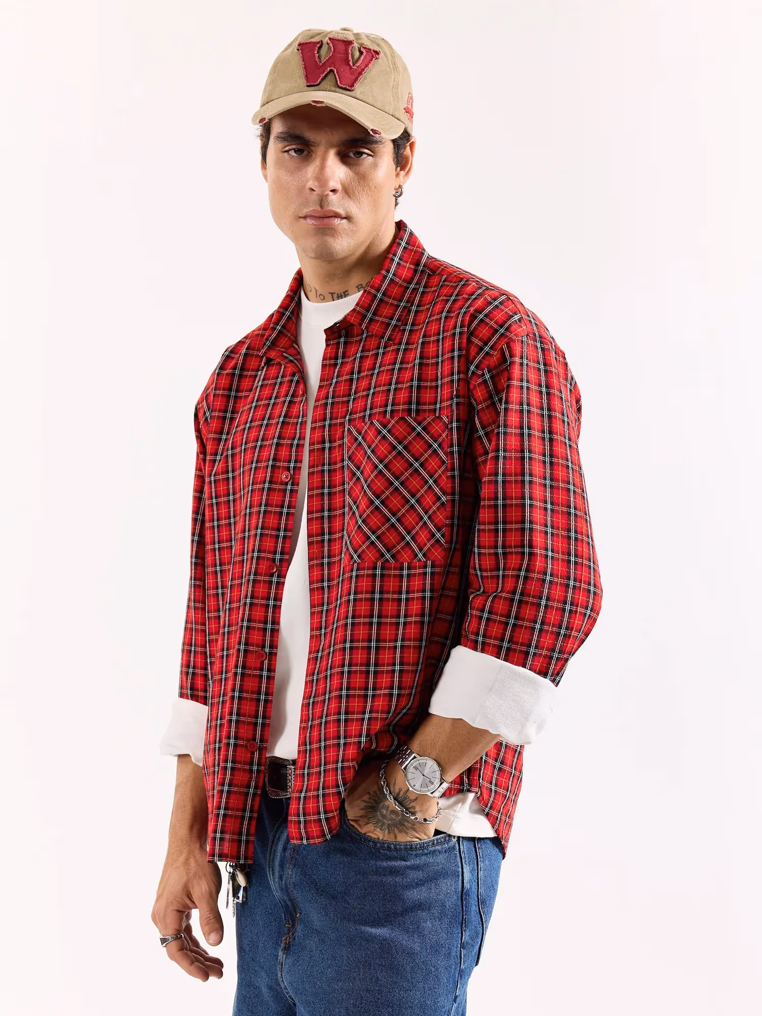 Red & Black Checkered Seersucker Oversized Shirt image 7