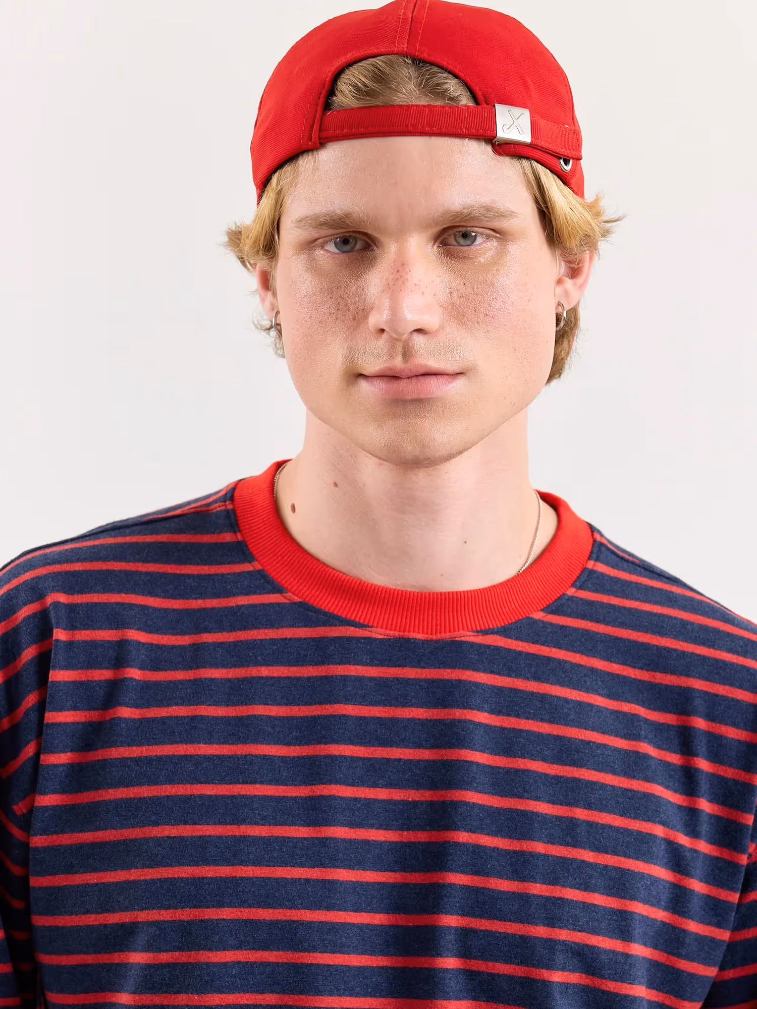 Red & Navy Chambray Striped Cropped T-Shirt image 6