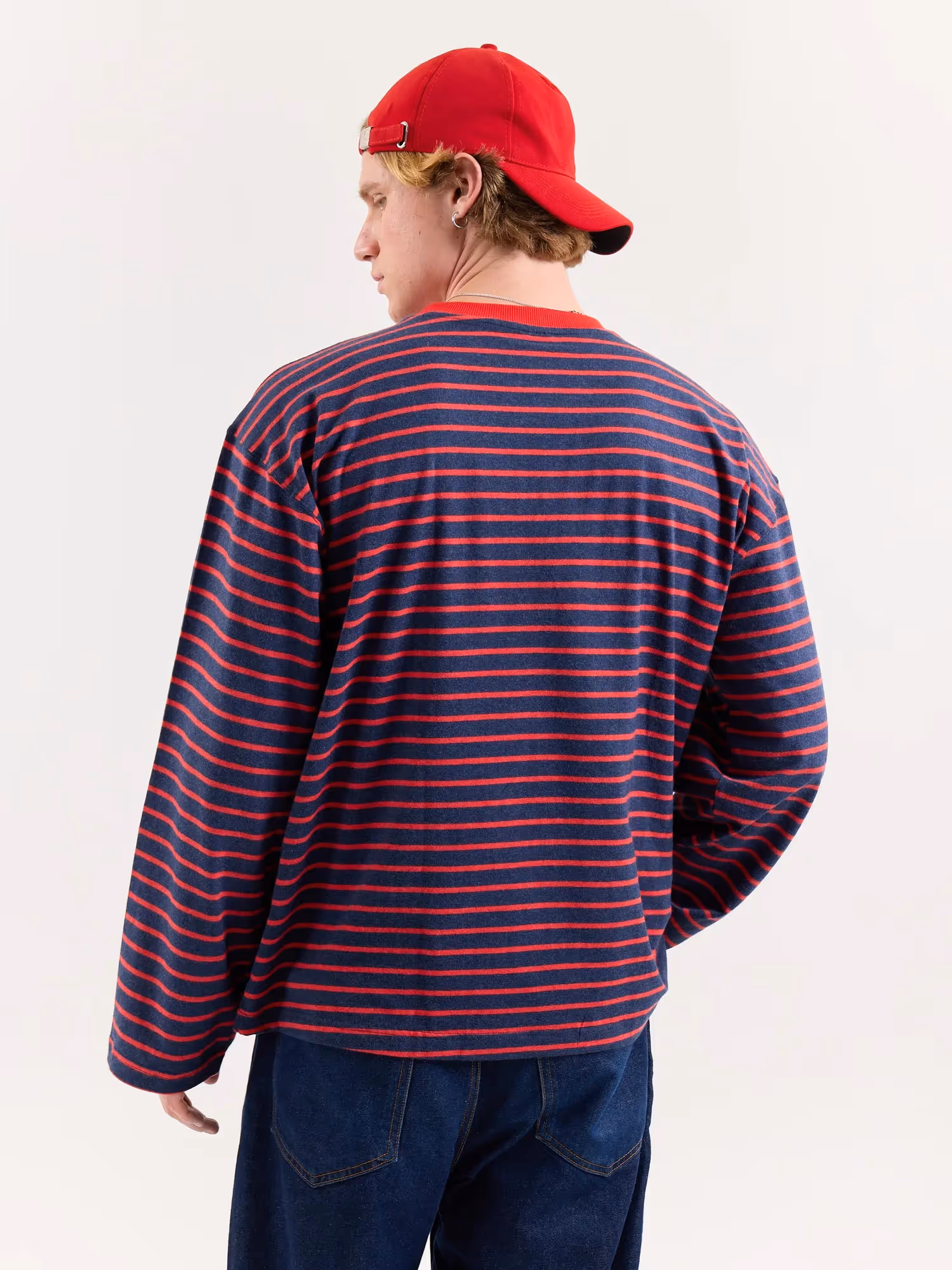 Red & Navy Chambray Striped Cropped T-Shirt image 8