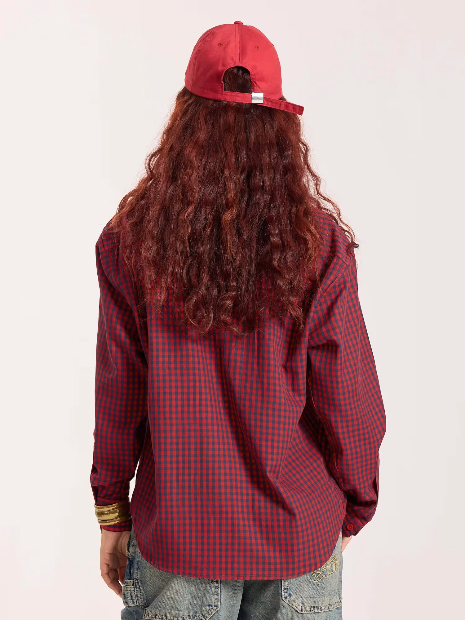 Red & Navy Checkered Oversized Cropped Shirt  image 8