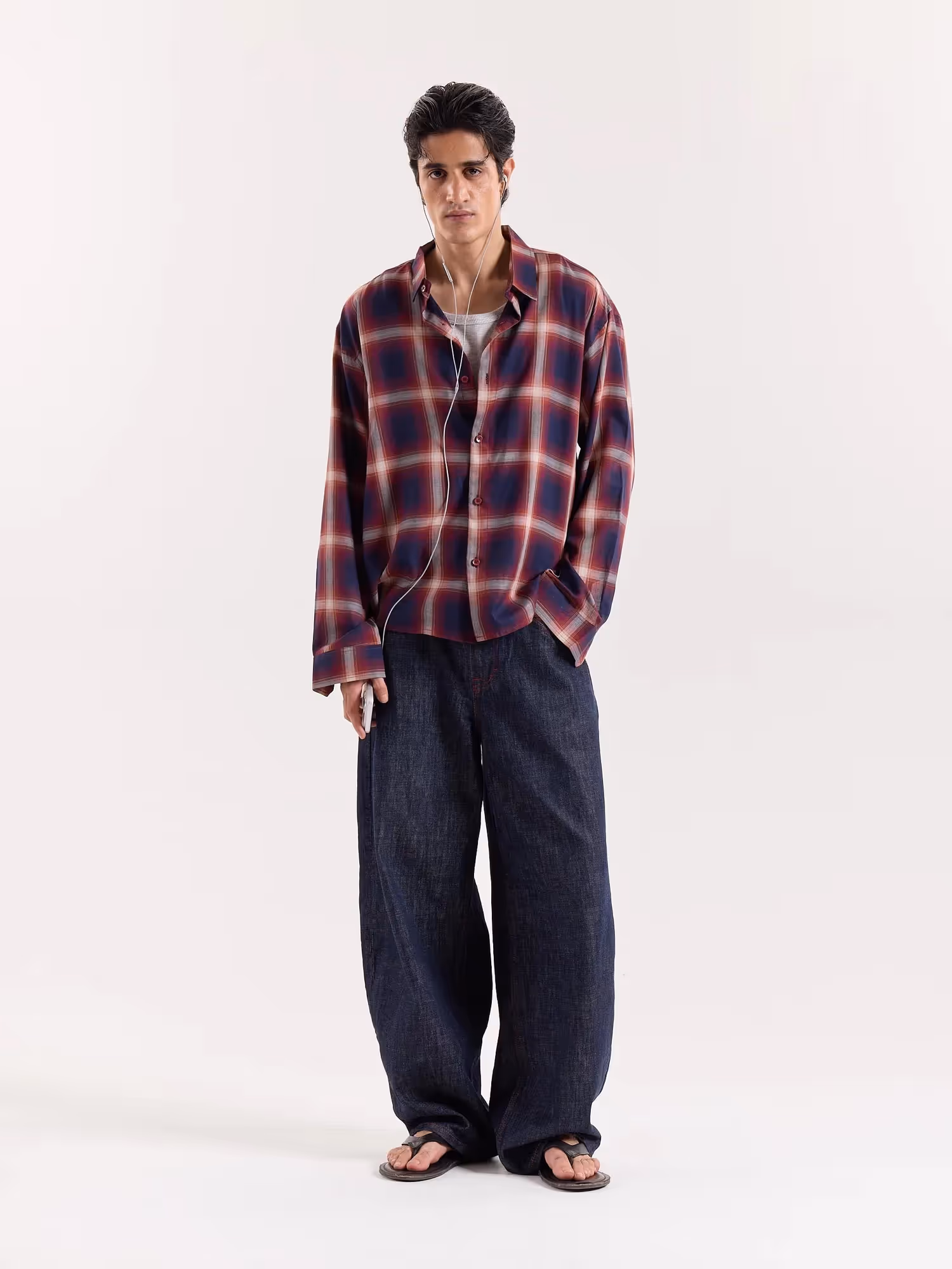 Red & Navy Madras Checks Cropped Shirt image 1