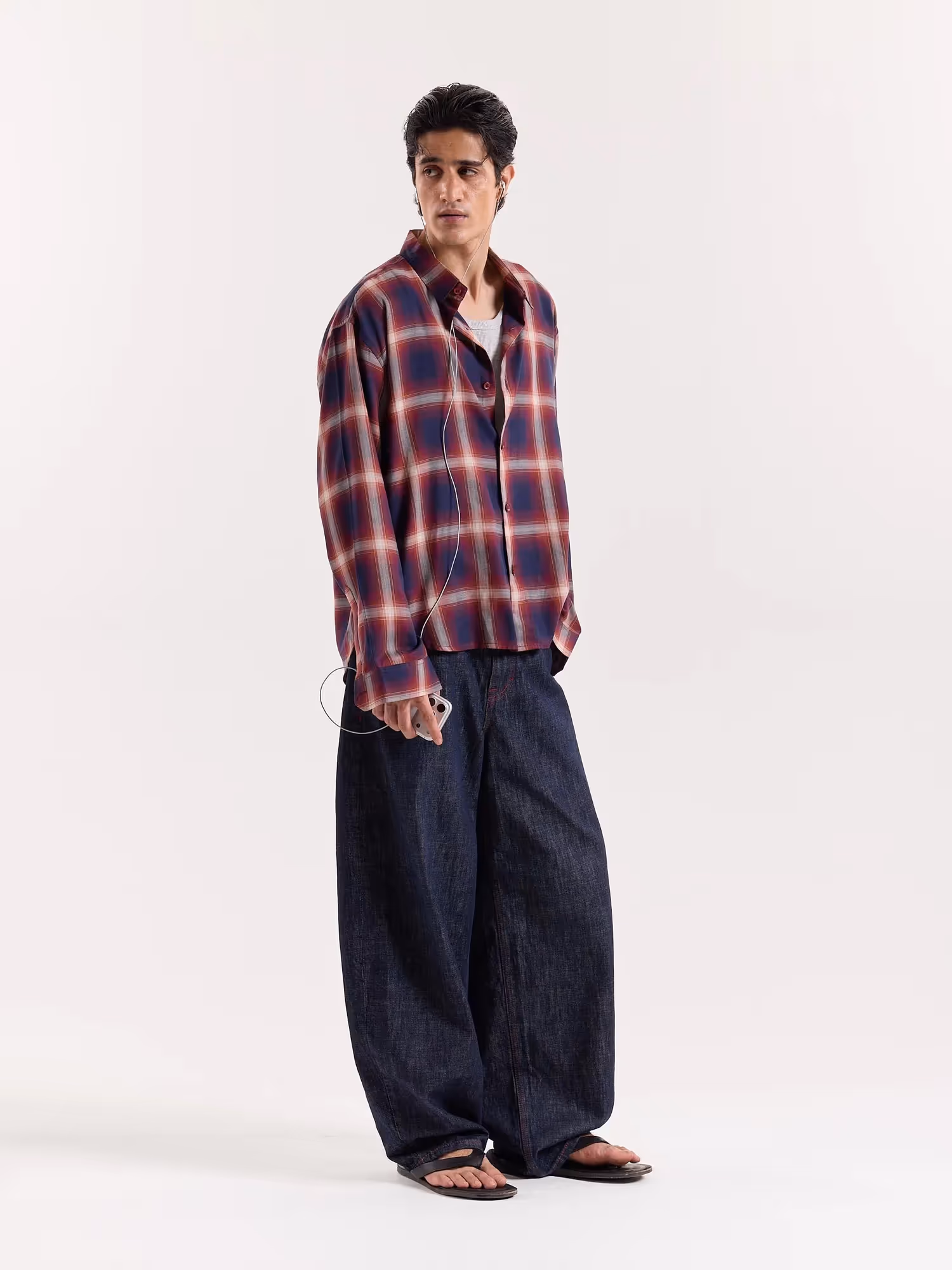 Red & Navy Madras Checks Cropped Shirt image 5
