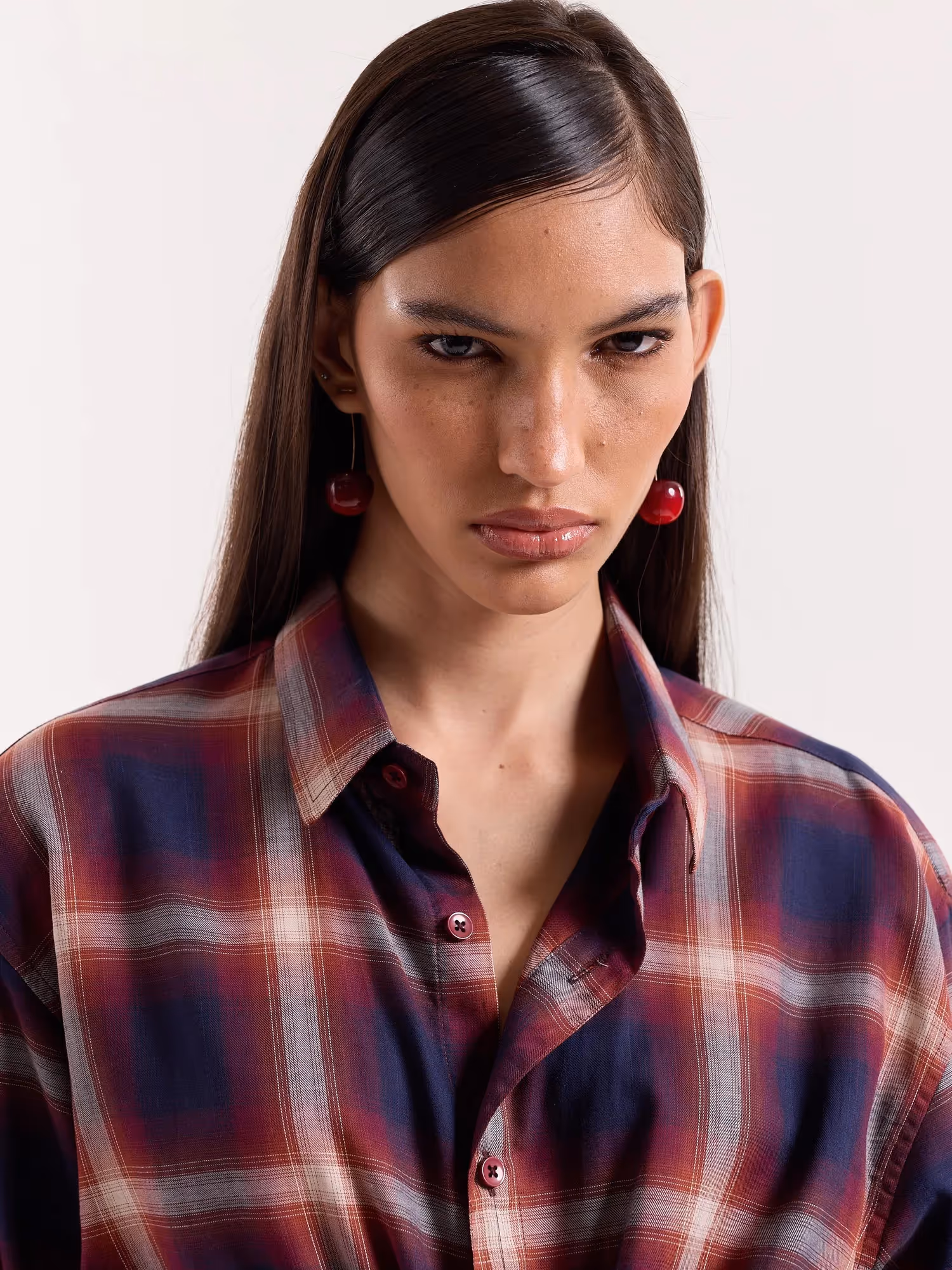 Red & Navy Madras Checks Cropped Shirt image 6