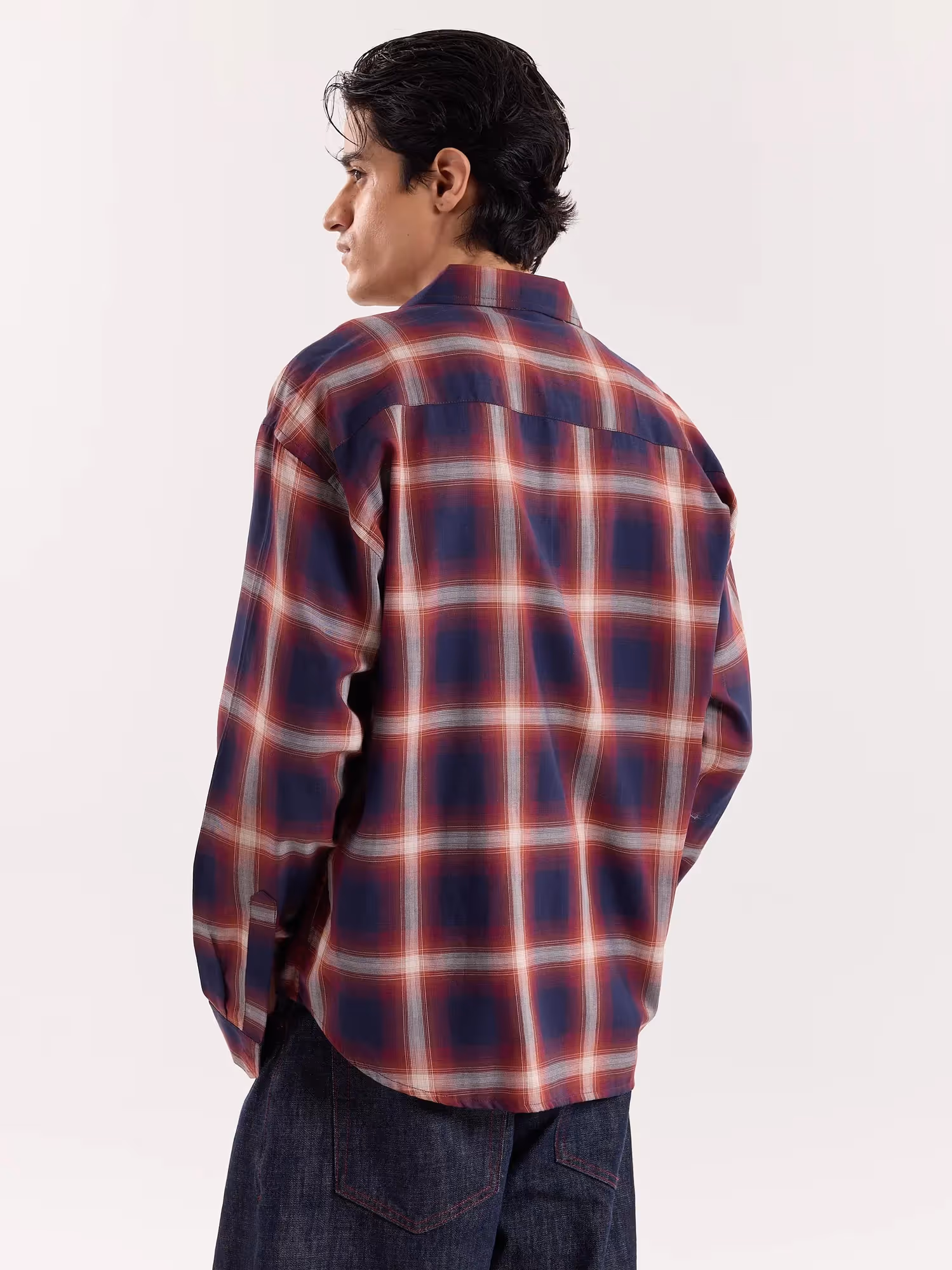 Red & Navy Madras Checks Cropped Shirt image 7