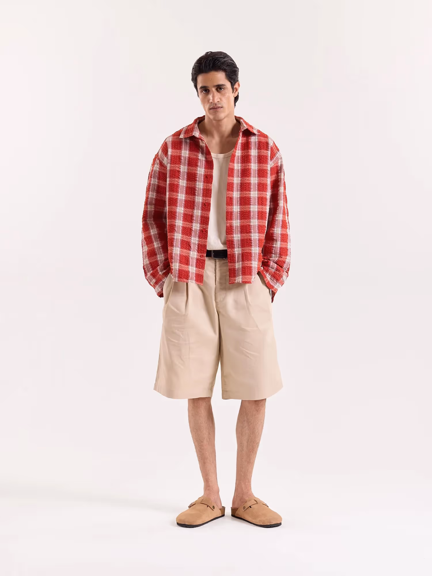 Red & White Checkered Seersucker Cropped Shirt image 1