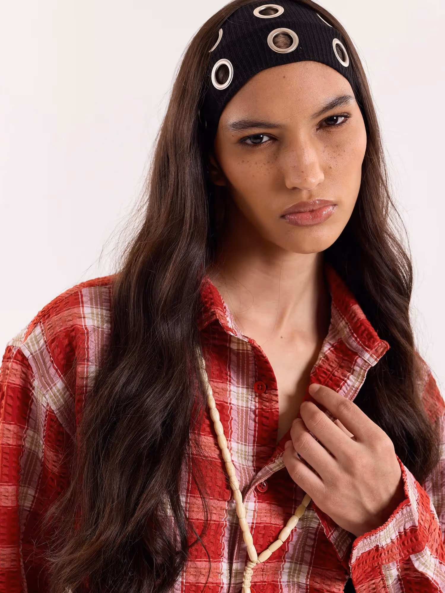 Red & White Checkered Seersucker Cropped Shirt image 6
