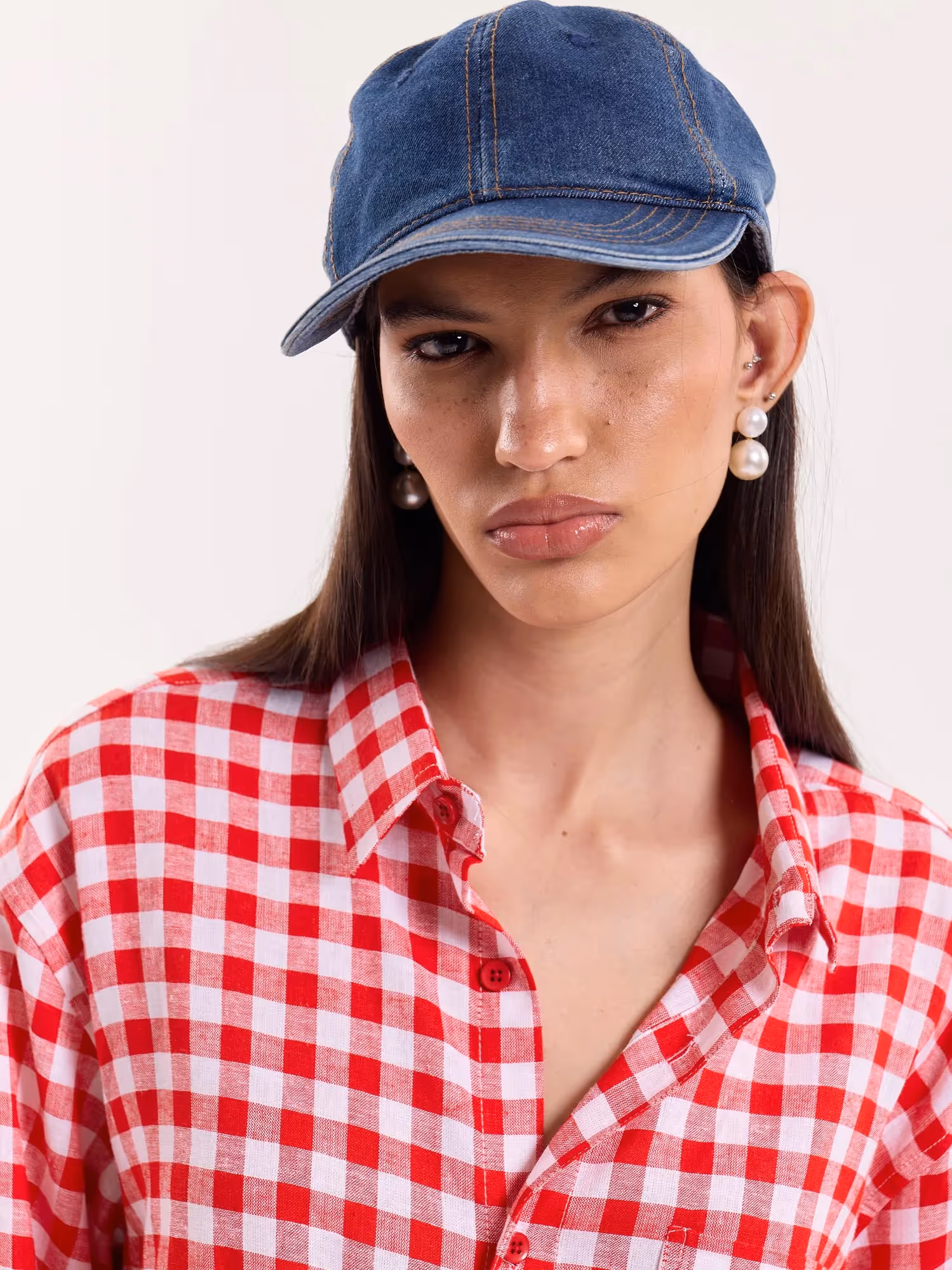 Red & White Checks Linen Cropped Shirt image 8