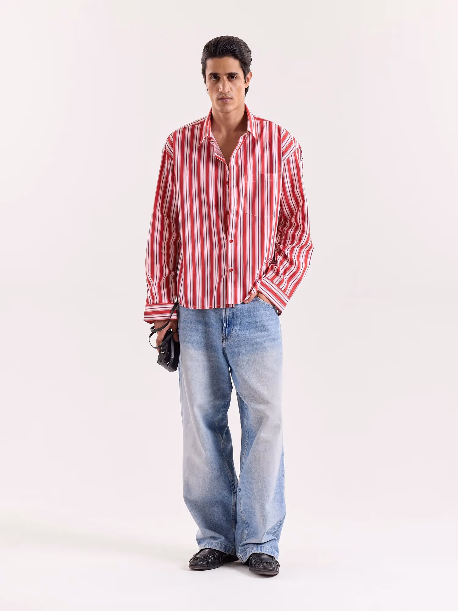 Red & White Striped Cropped Shirt image 1