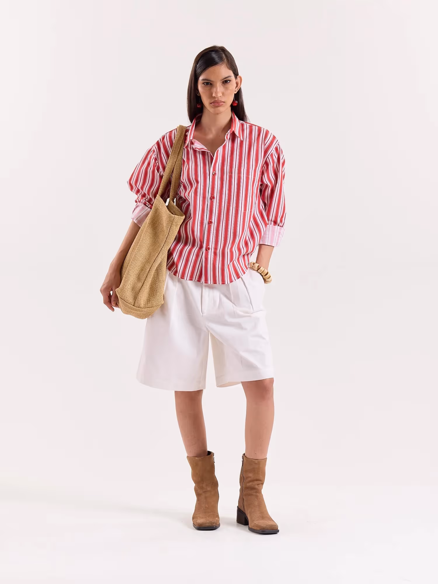 Red & White Striped Cropped Shirt  image 2