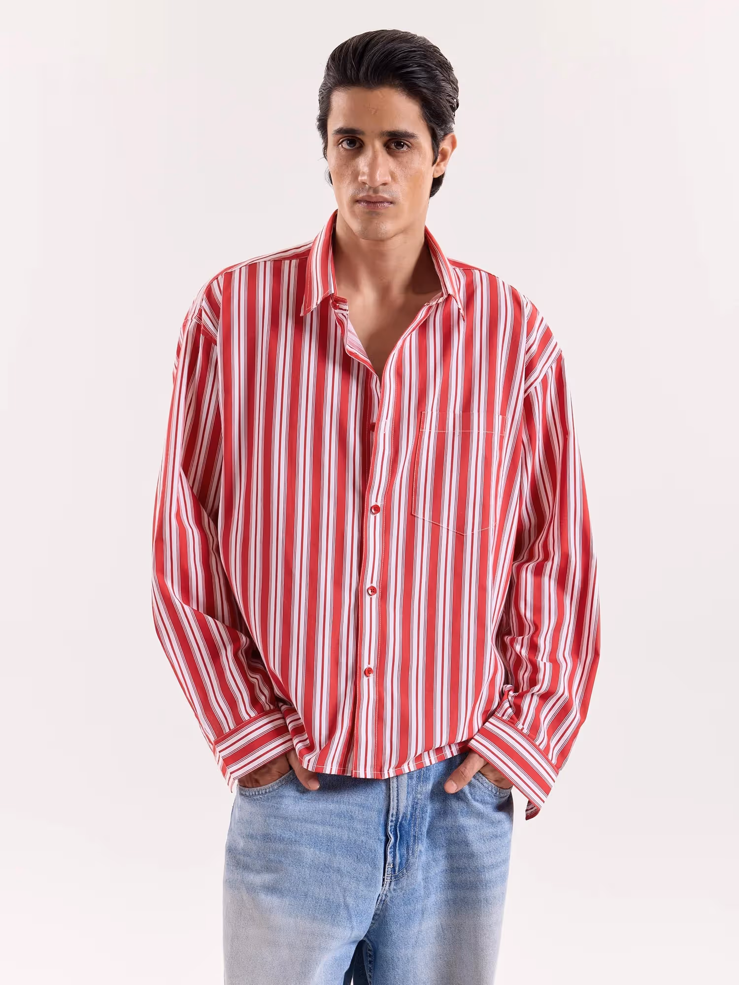 Red & White Striped Cropped Shirt  image 3