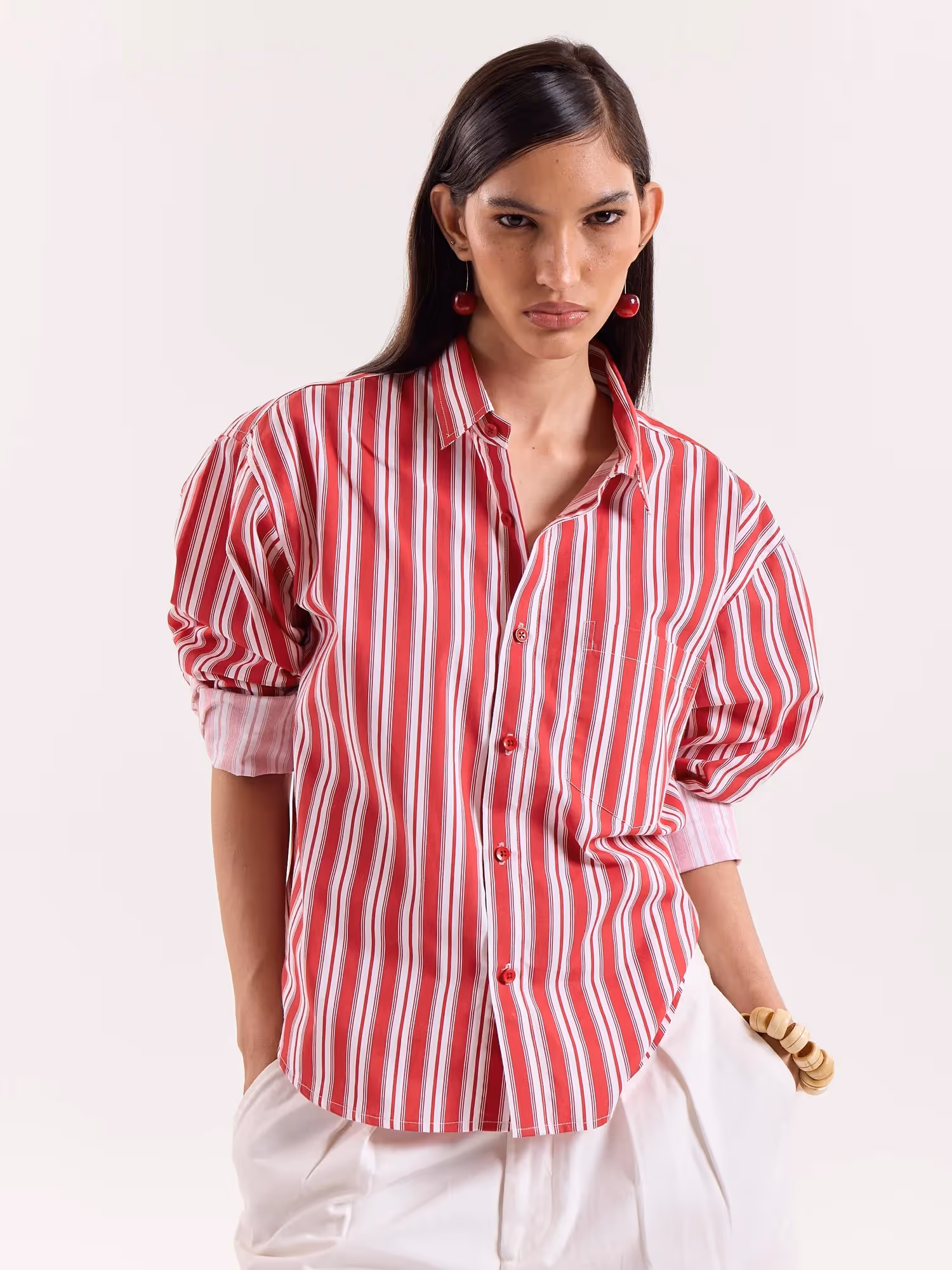 Red & White Striped Cropped Shirt  image 4