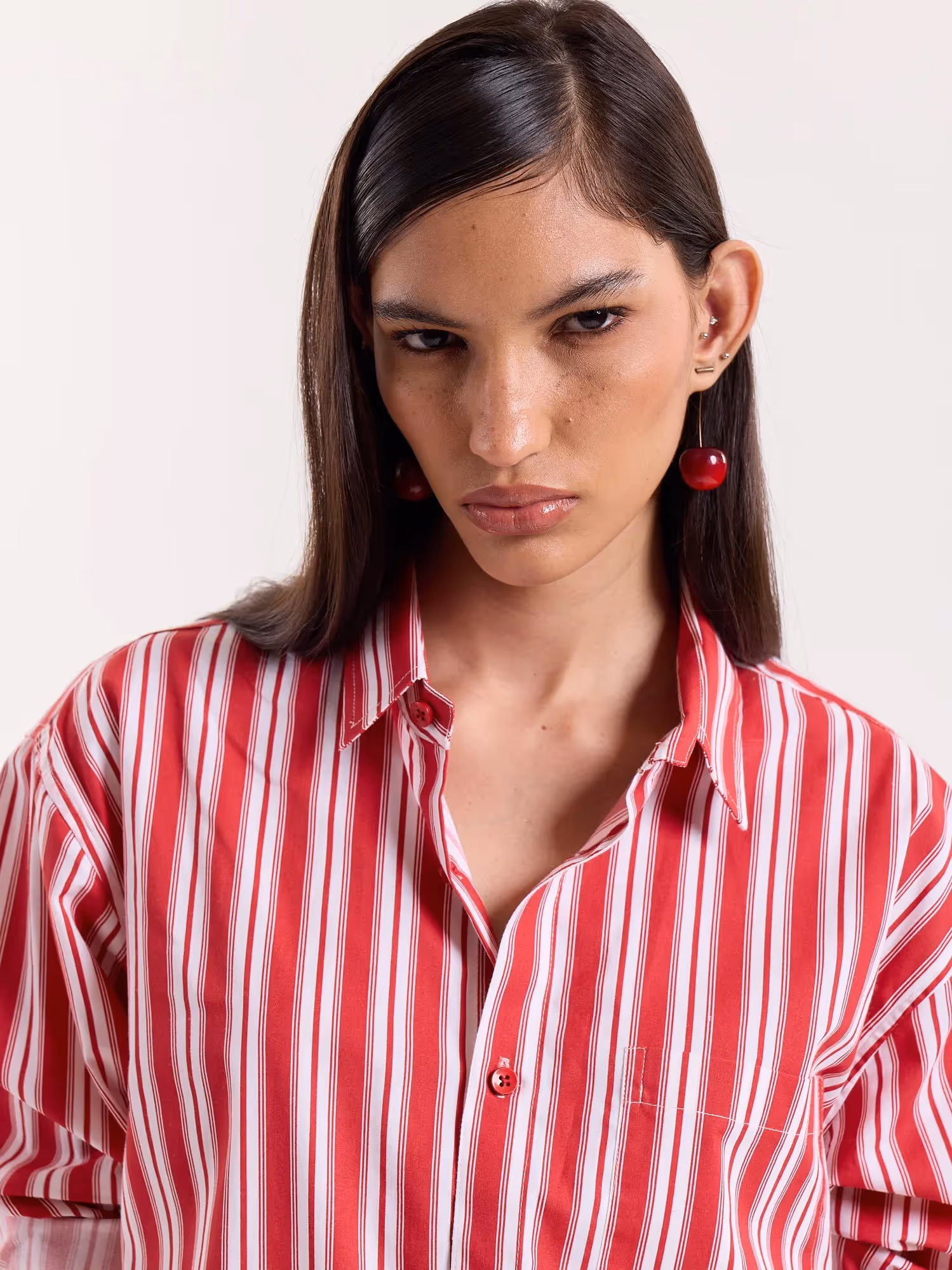 Red & White Striped Cropped Shirt  image 6