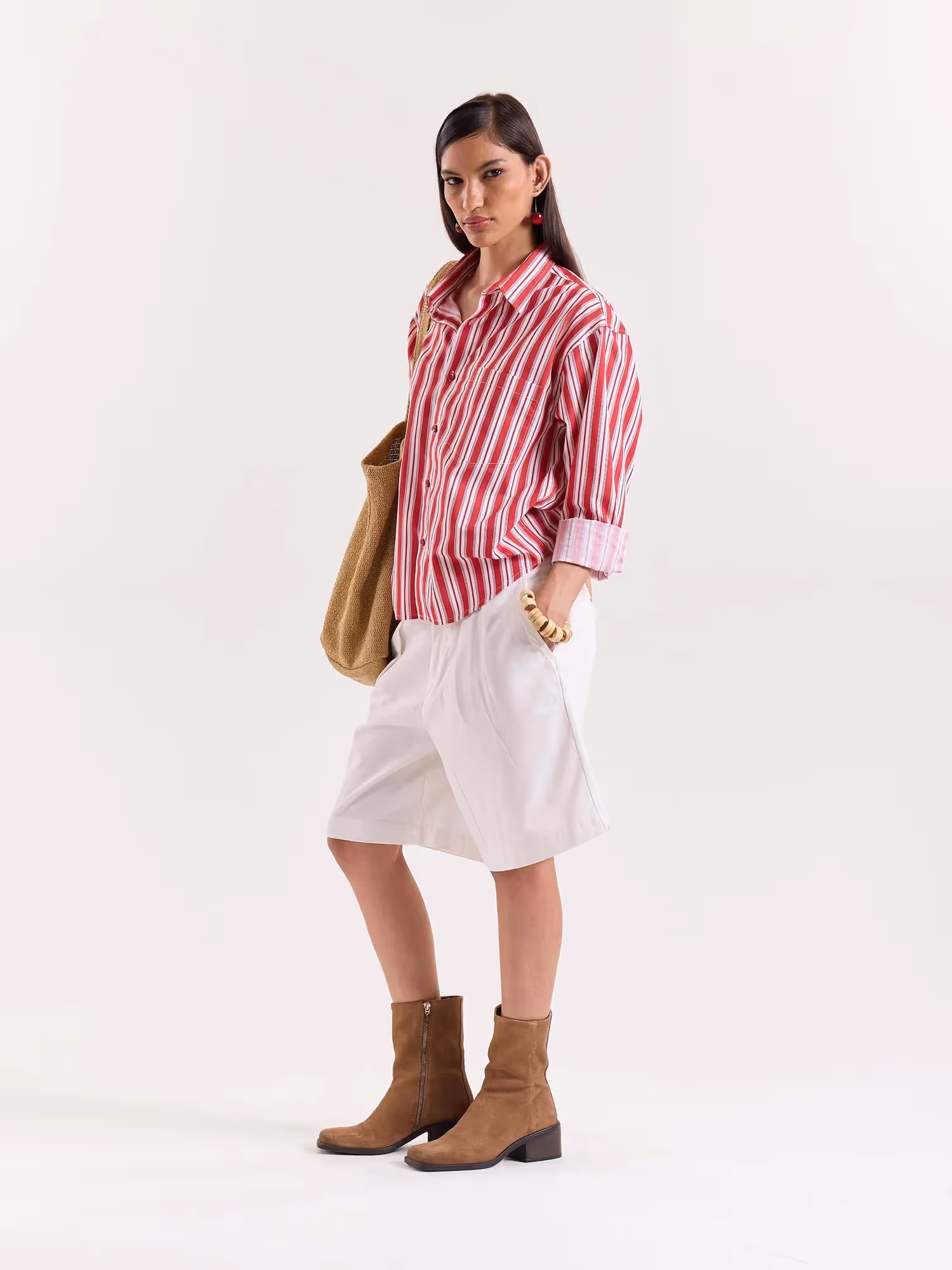 Red & White Striped Cropped Shirt  image 7