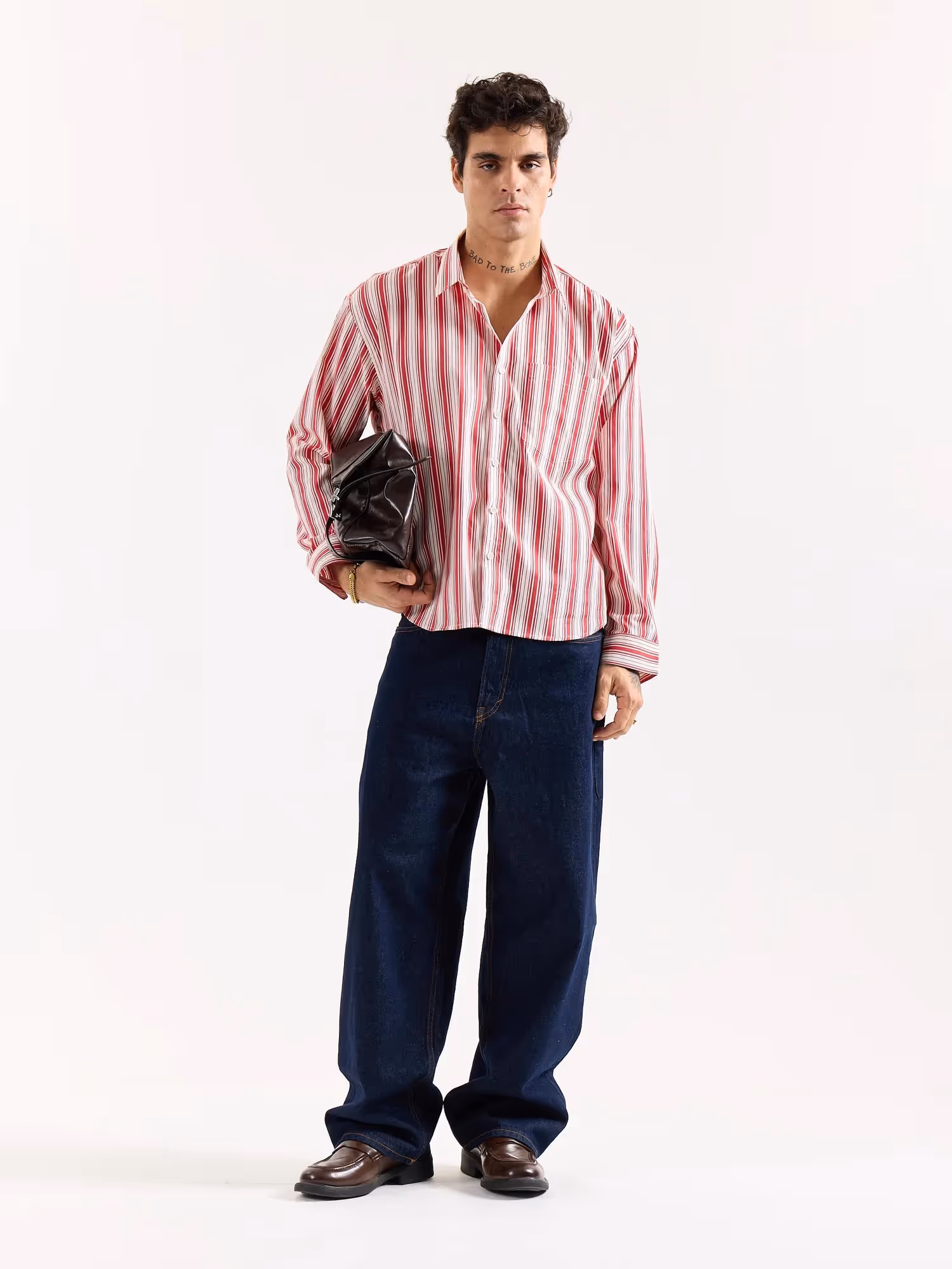 Red & White Striped Poplin Oversized Shirt  image 1