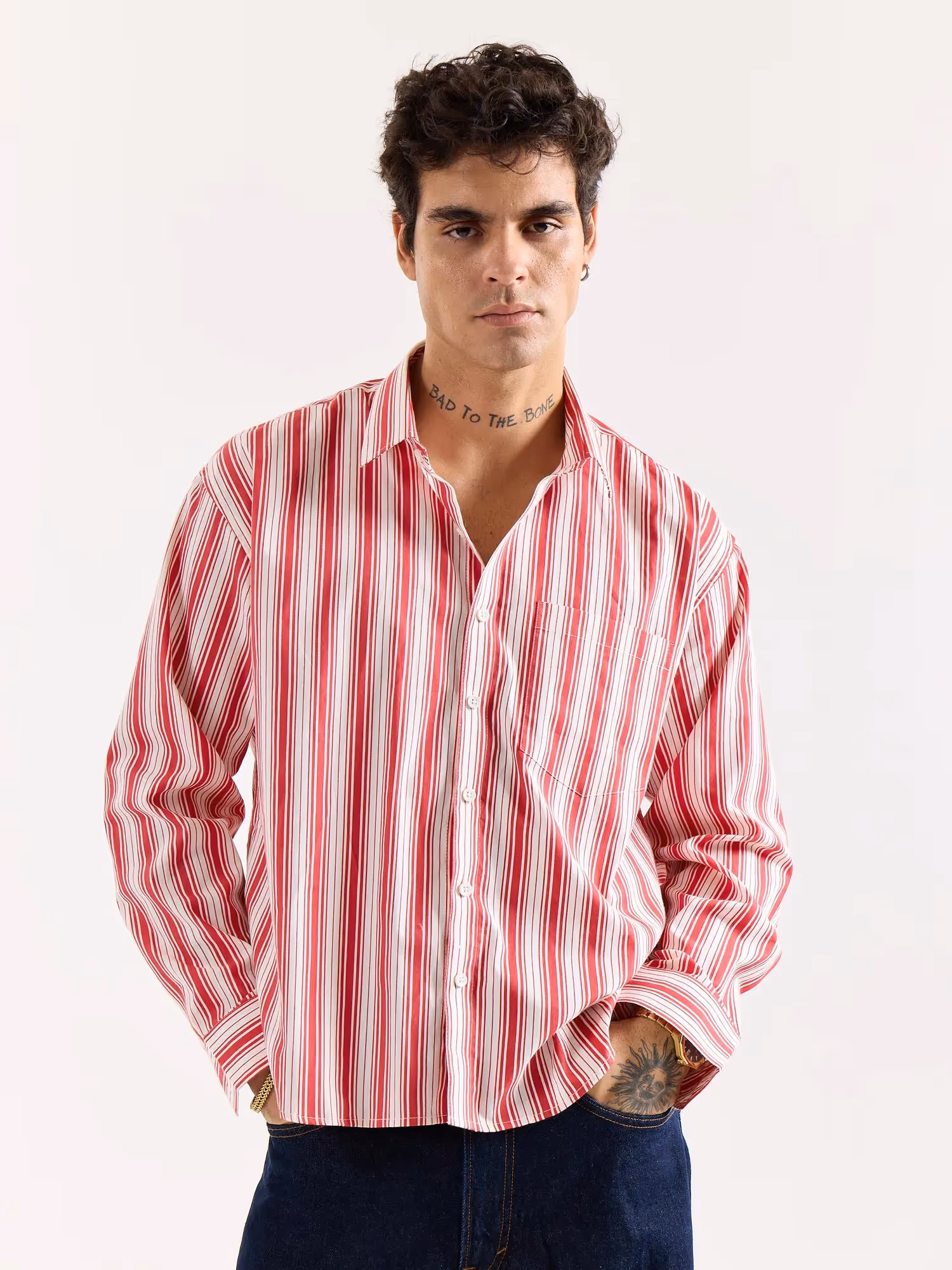 Red & White Striped Poplin Oversized Shirt  image 3