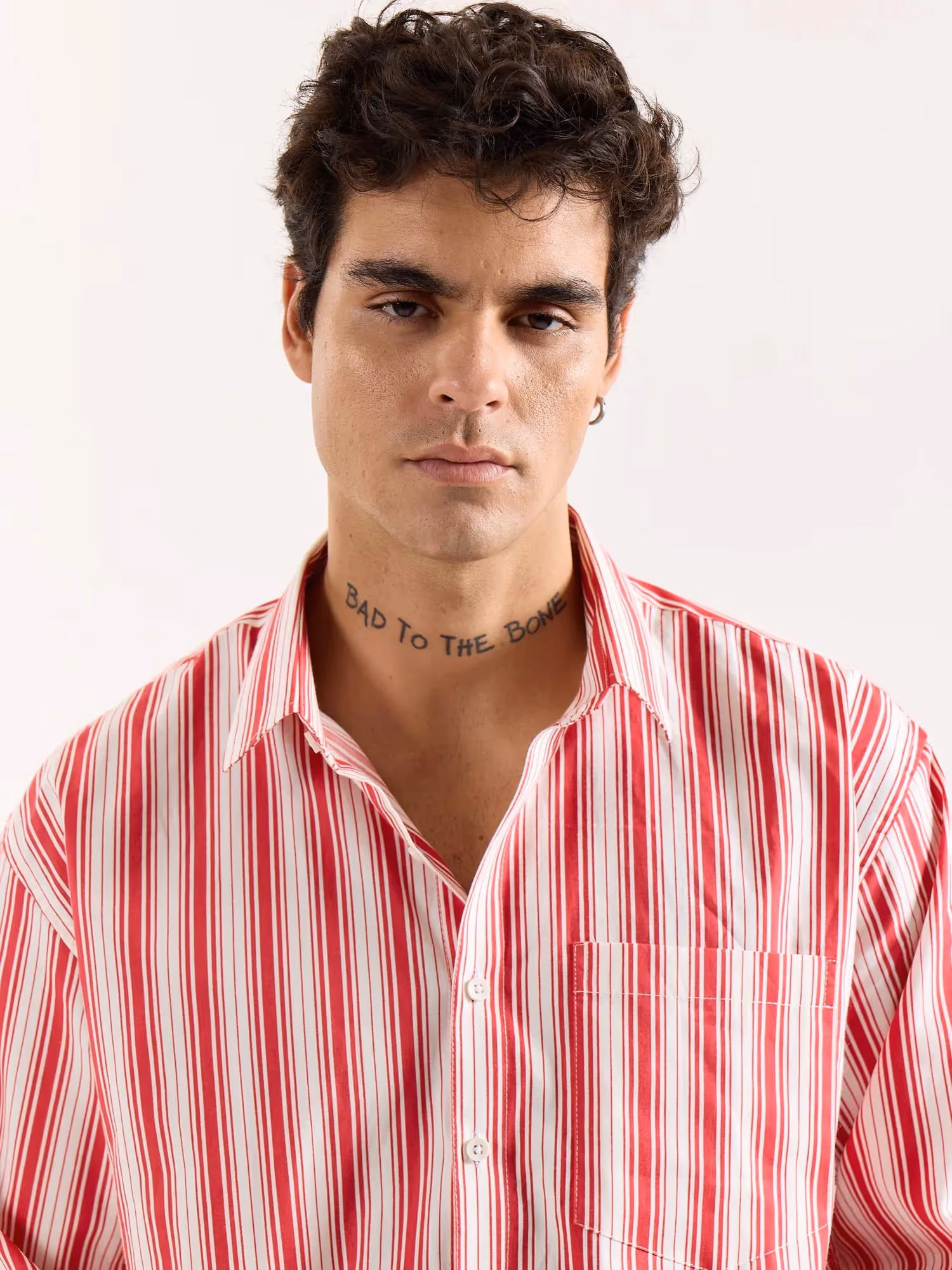 Red & White Striped Poplin Oversized Shirt  image 5