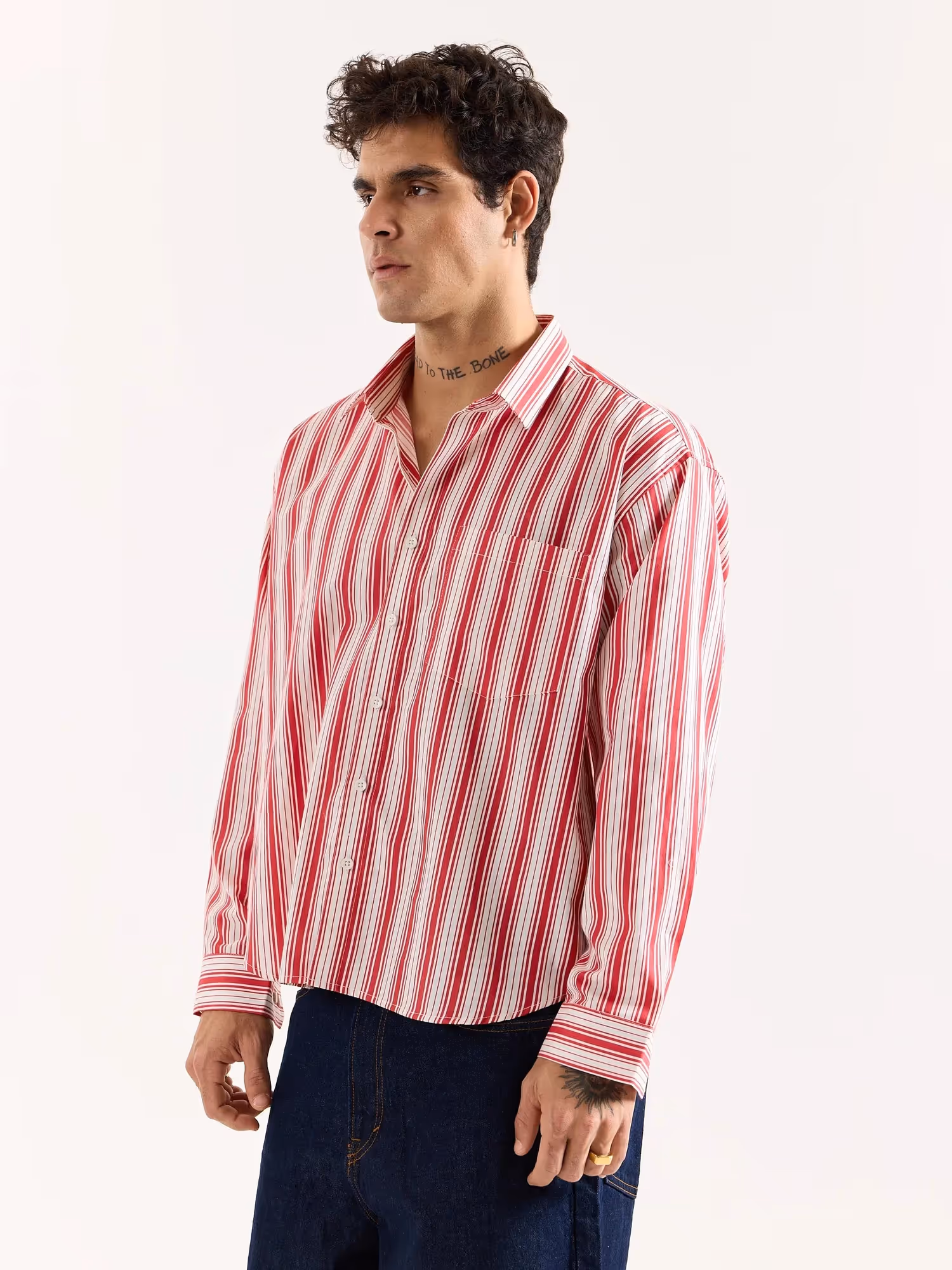 Red & White Striped Poplin Oversized Shirt  image 7