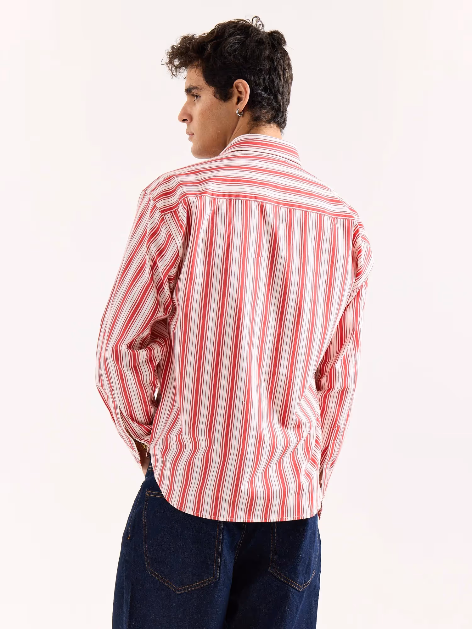Red & White Striped Poplin Oversized Shirt  image 8