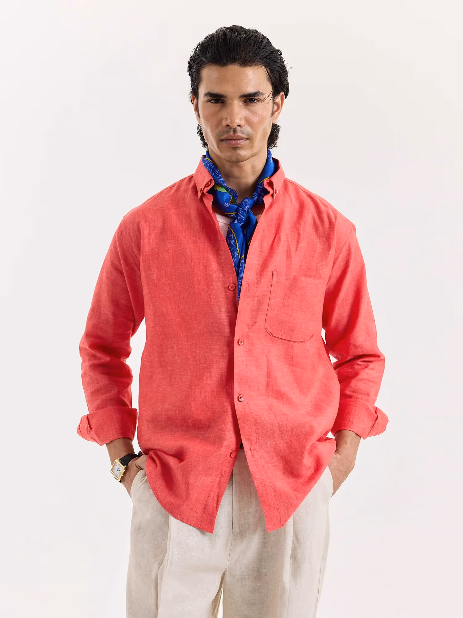 Red Chambray Linen Shirt image 3
