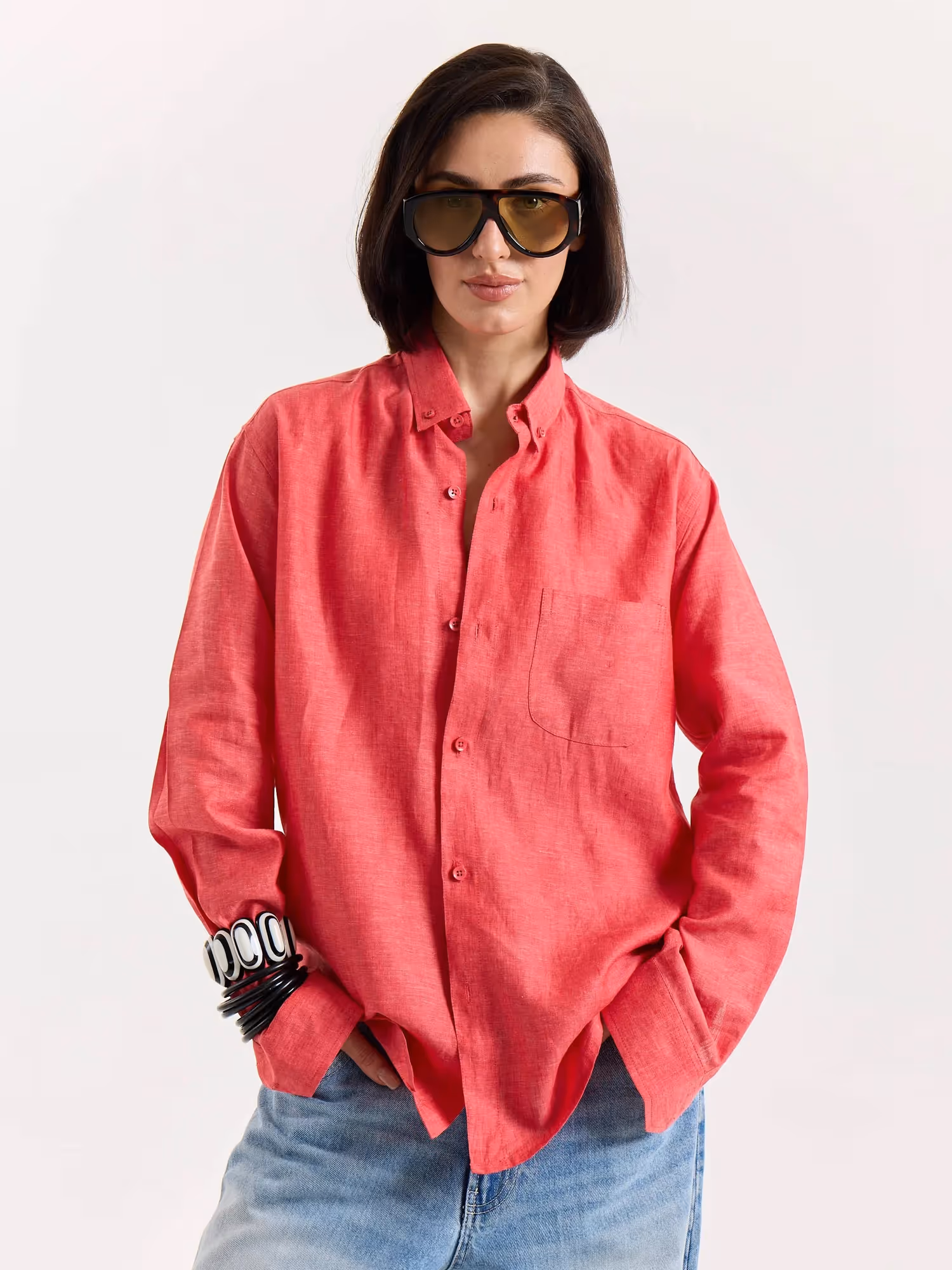 Red Chambray Linen Shirt image 4