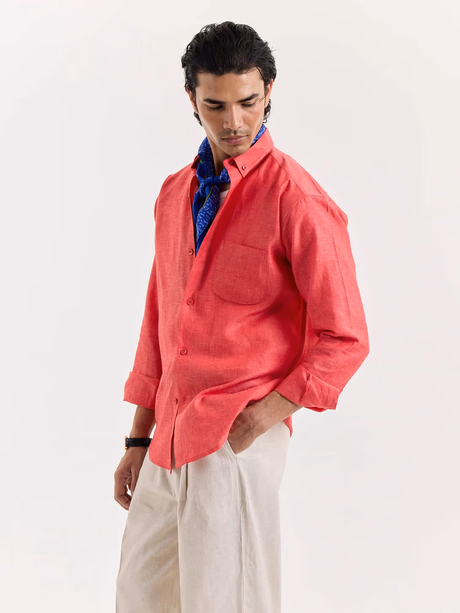 Red Chambray Linen Shirt image 5