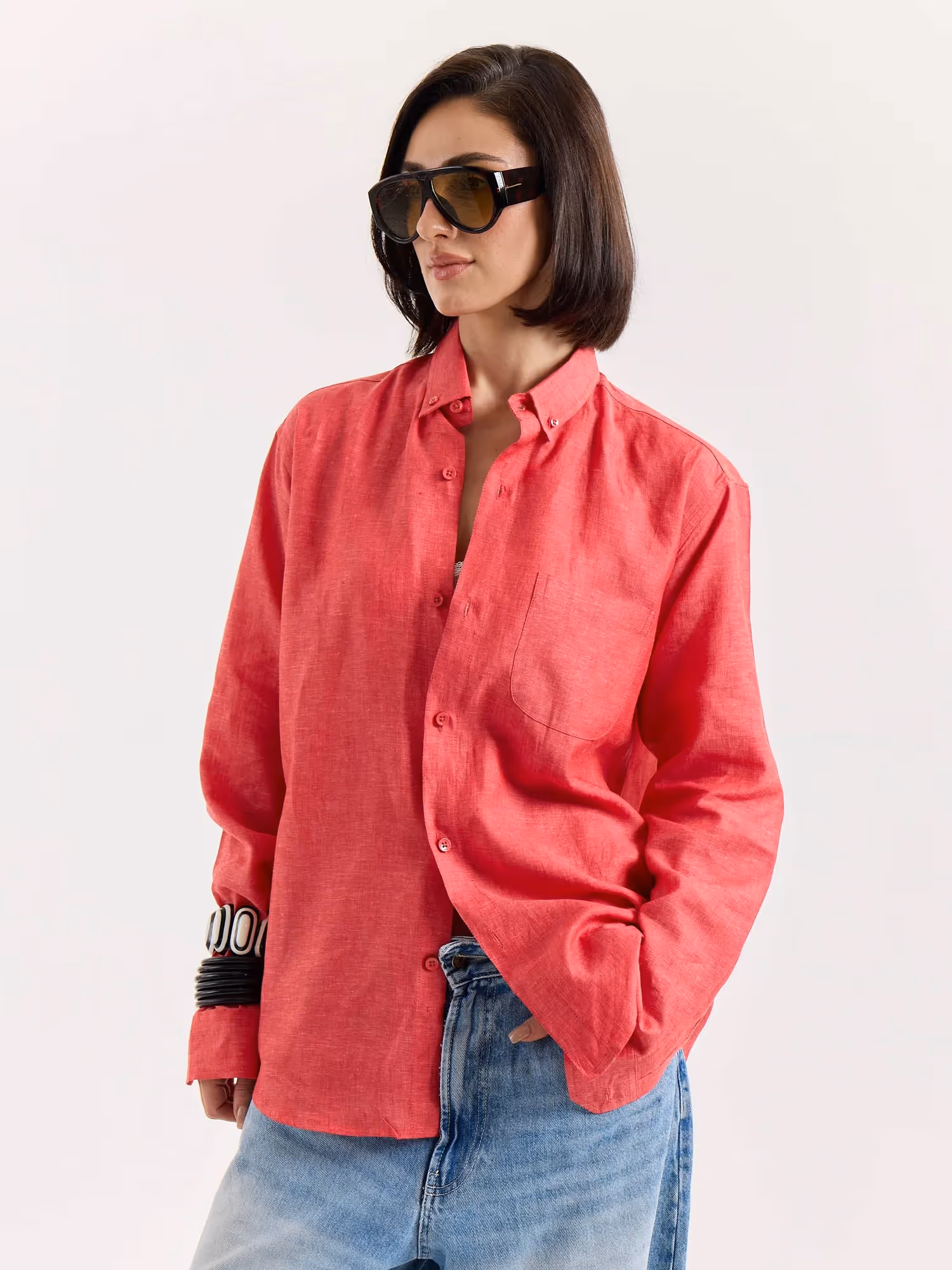 Red Chambray Linen Shirt image 6