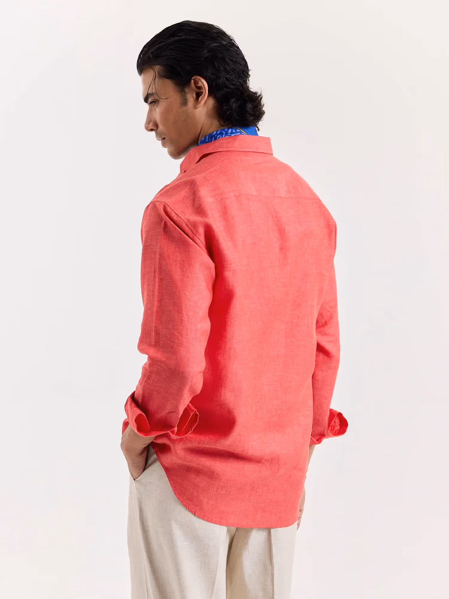 Red Chambray Linen Shirt image 7