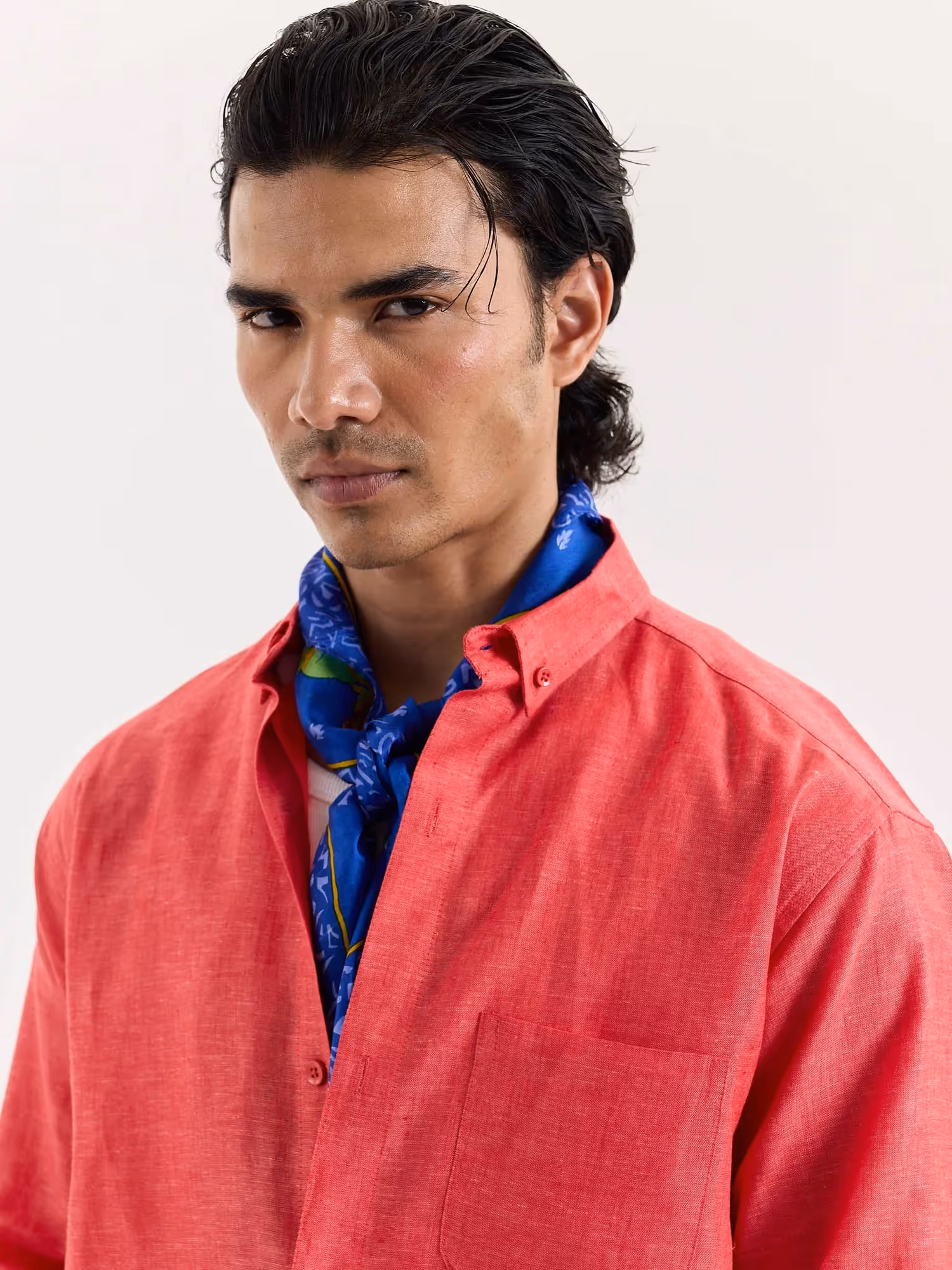 Red Chambray Linen Shirt image 8