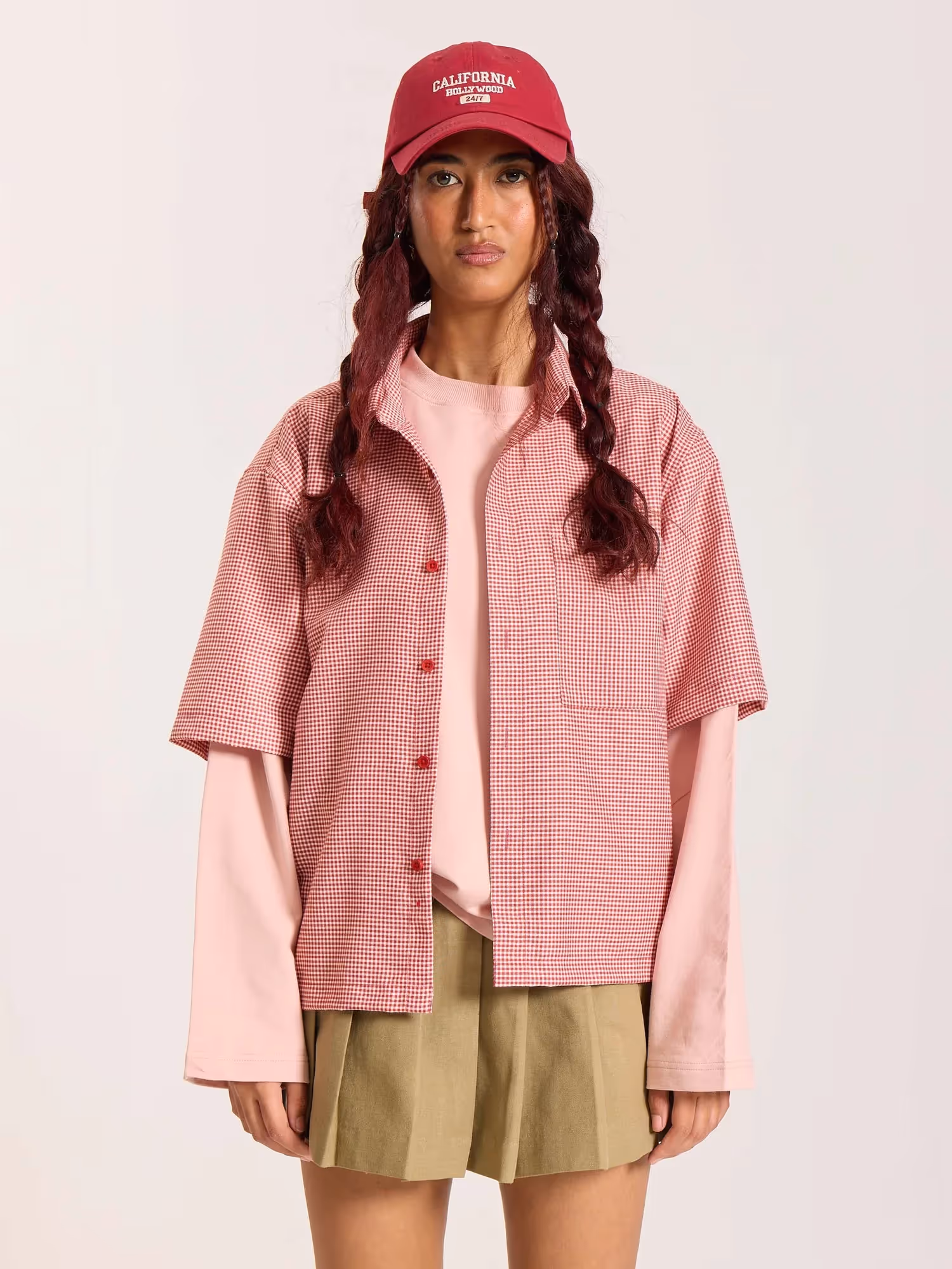 Red Checkered Cropped Shirt  image 4