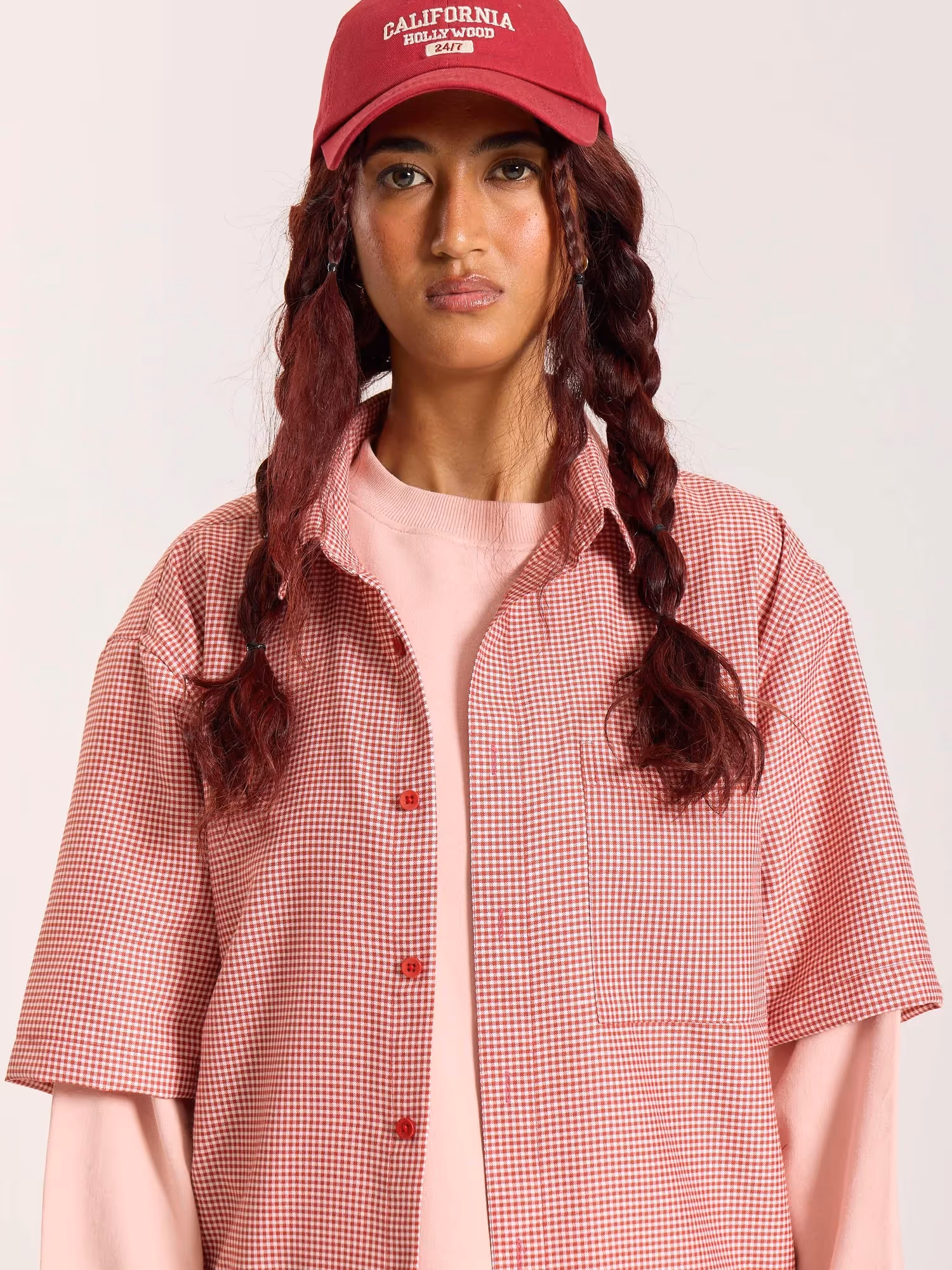 Red Checkered Cropped Shirt  image 5