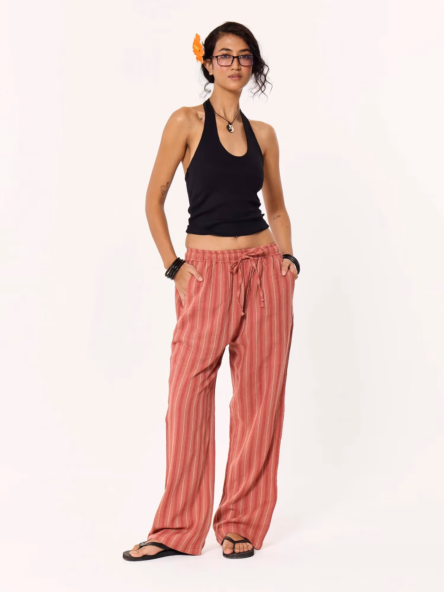 Red Clay Striped Gauze Pull-on Pants image 3