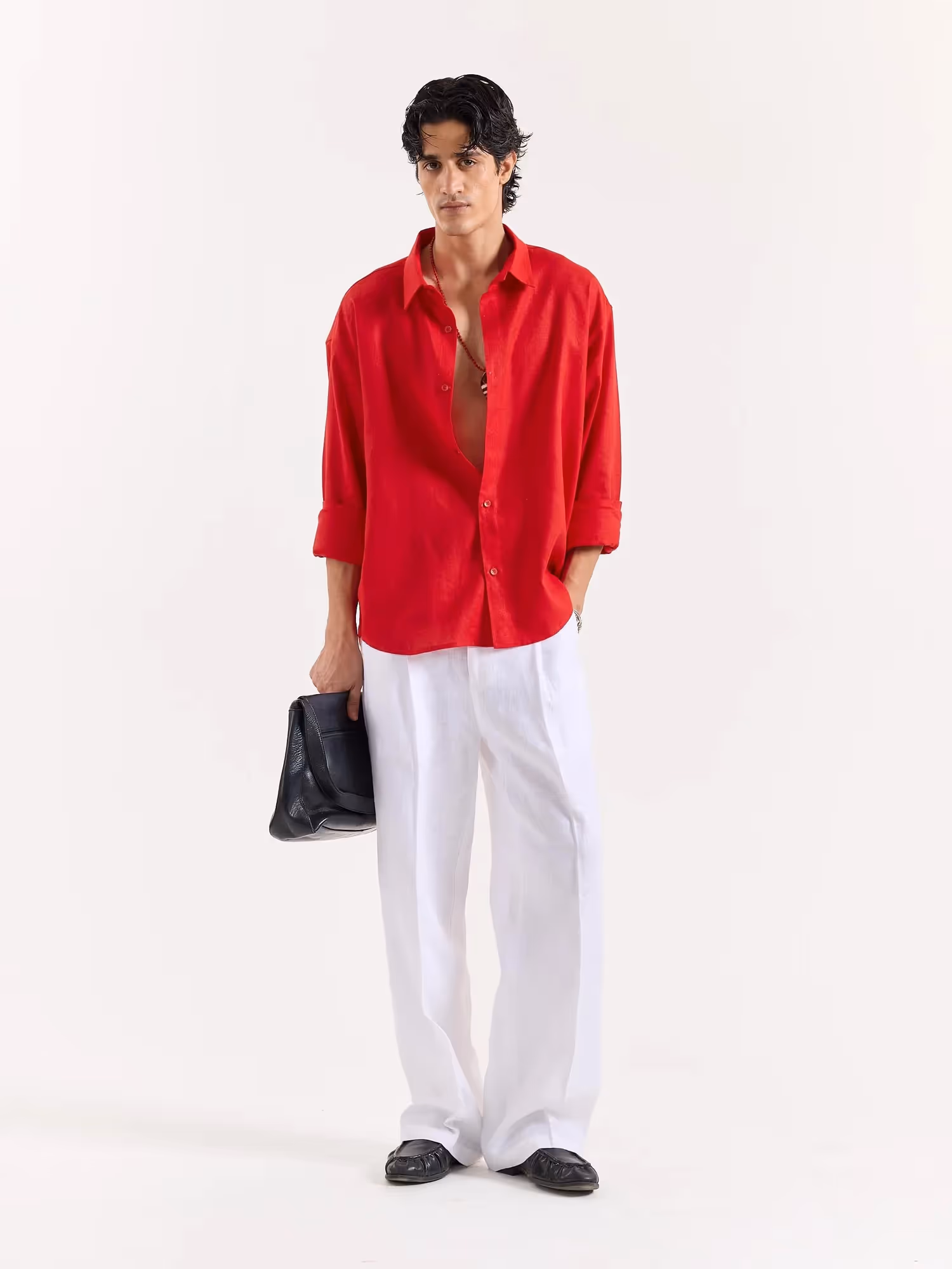 Red Linen Cropped Shirt image 1