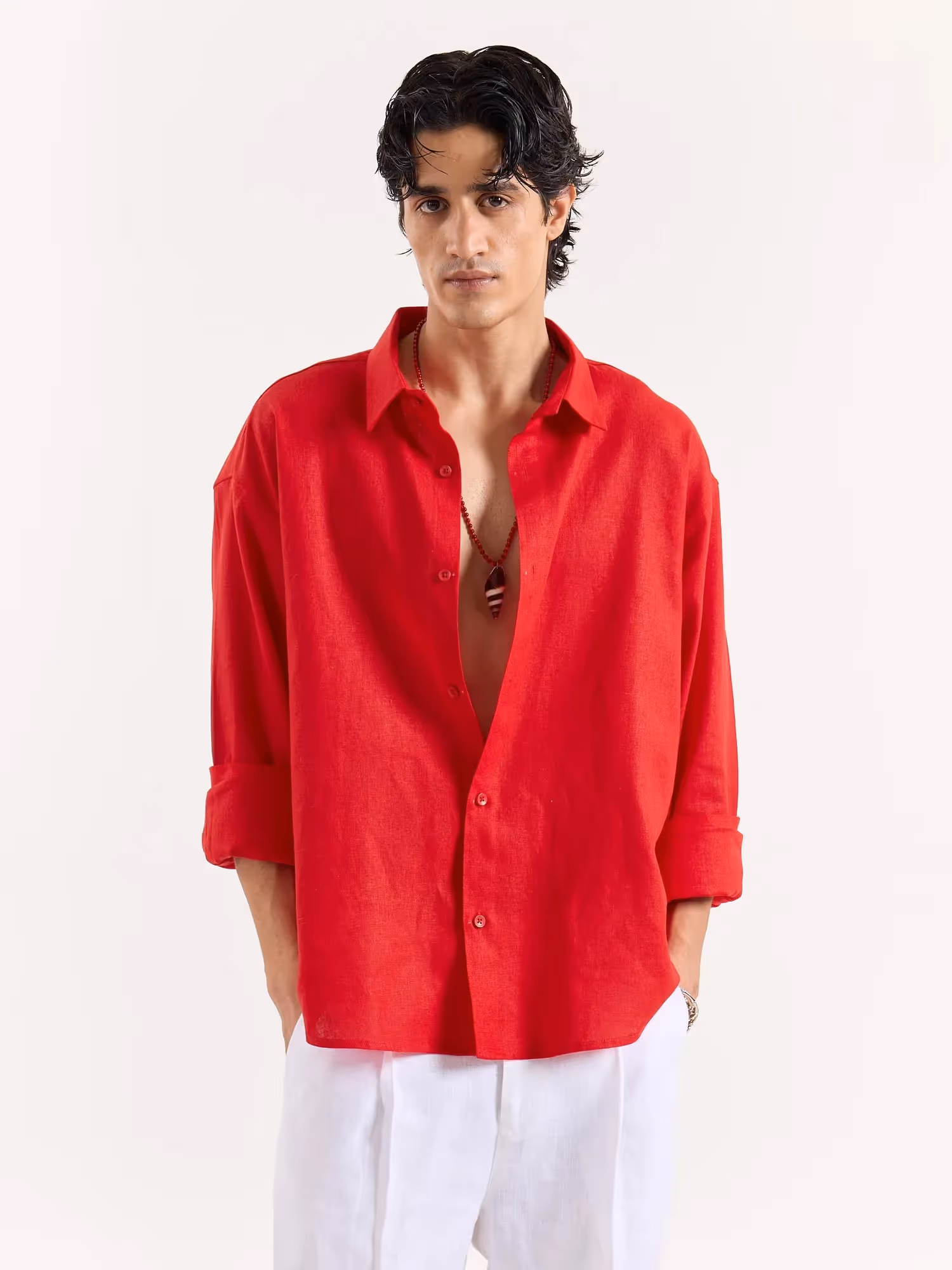 Red Linen Cropped Shirt image 2