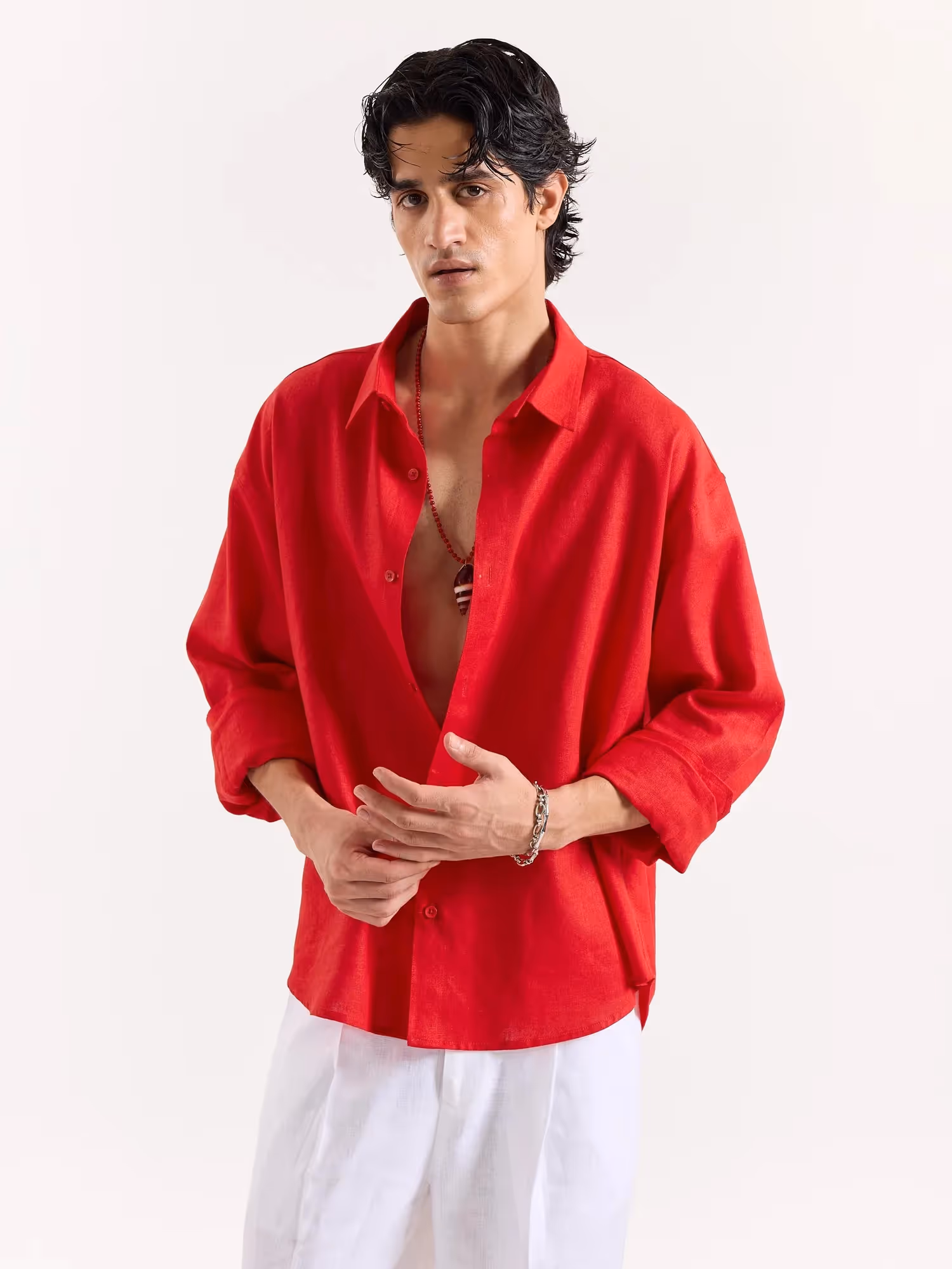 Red Linen Cropped Shirt image 3