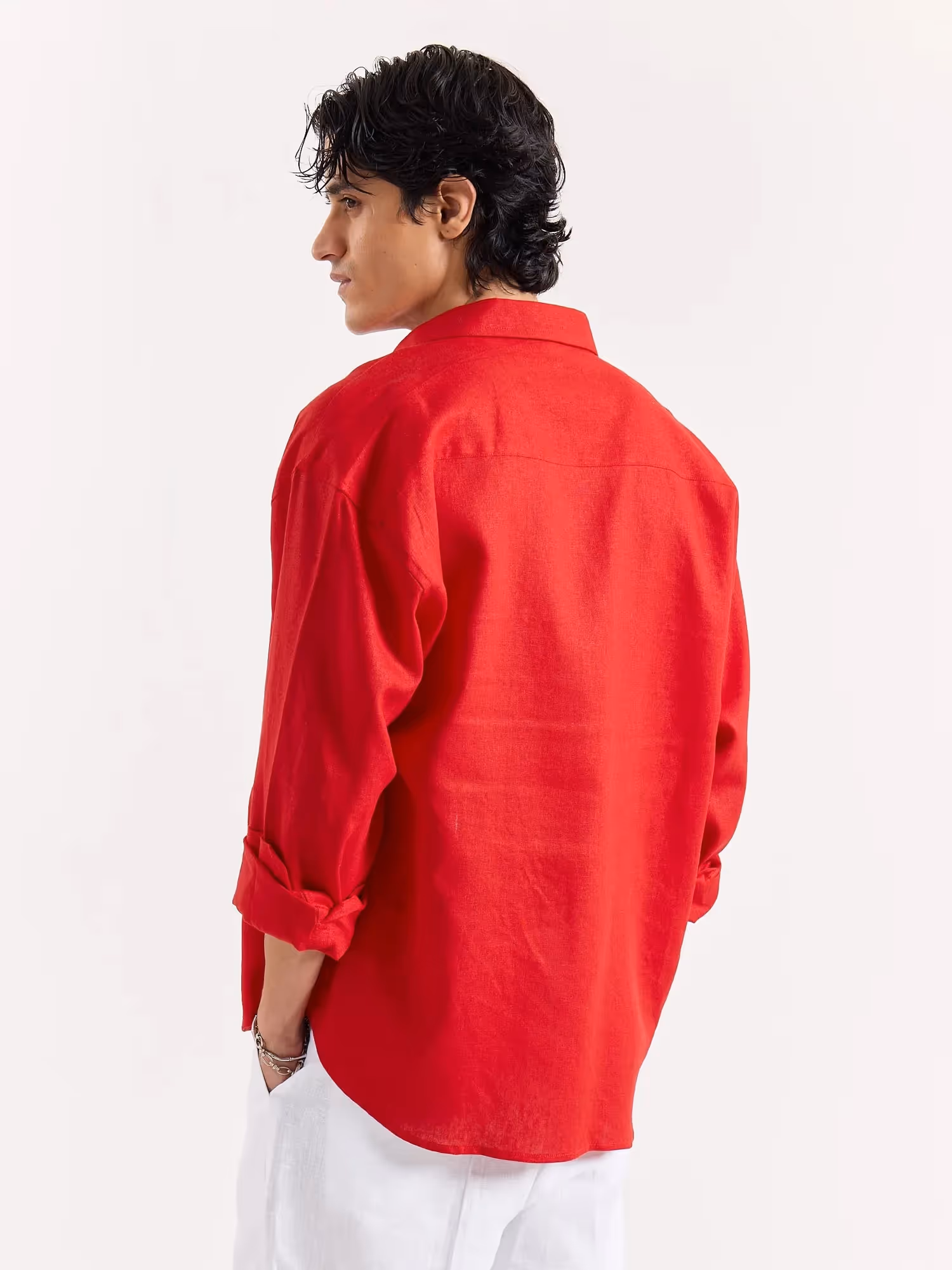 Red Linen Cropped Shirt image 4