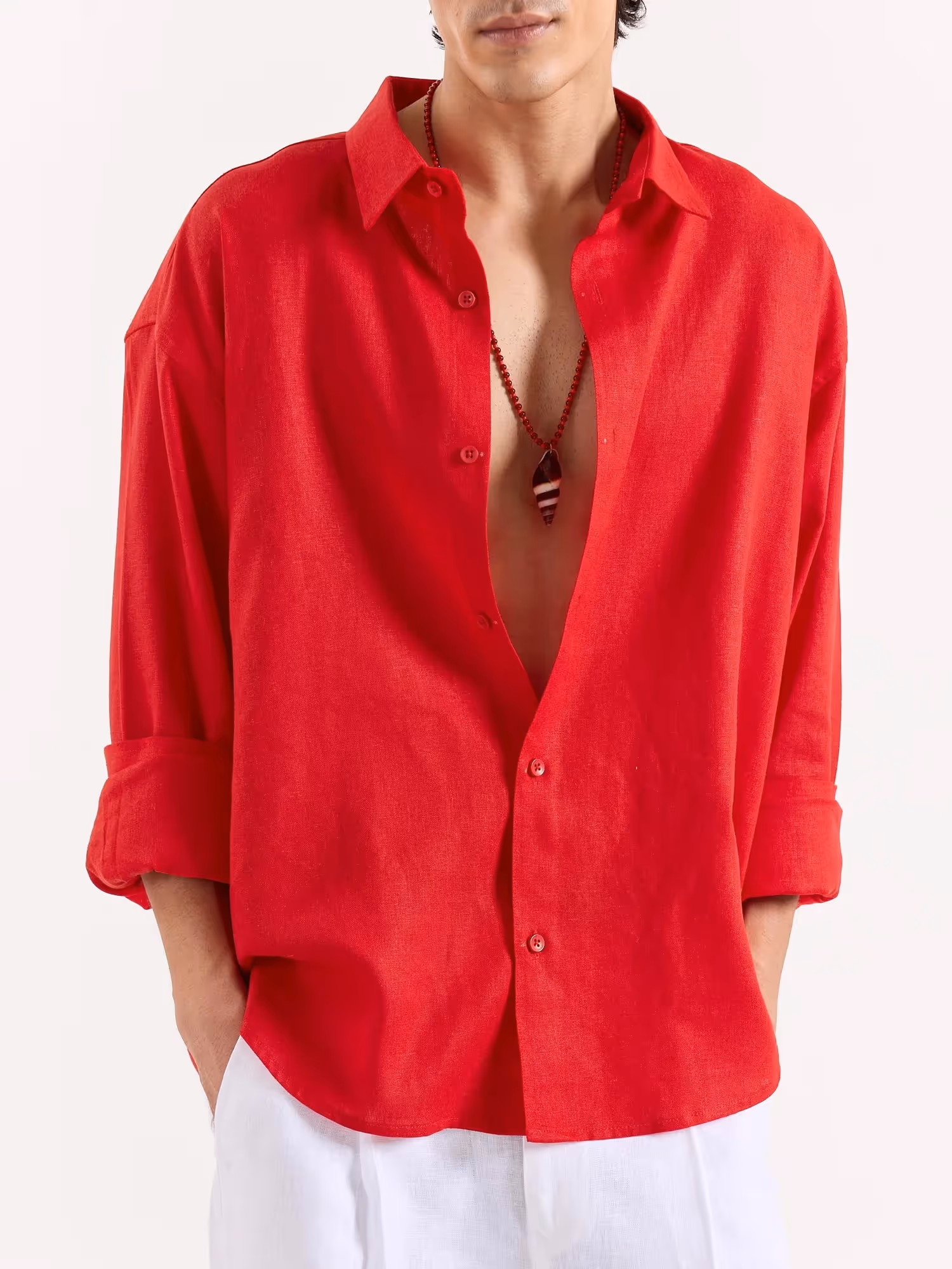 Red Linen Cropped Shirt image 5