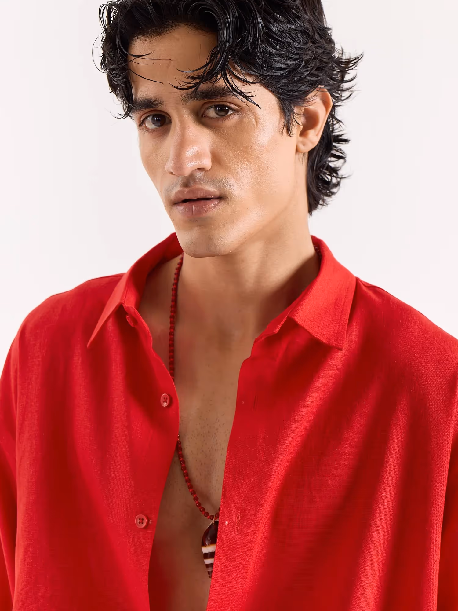 Red Linen Cropped Shirt image 6