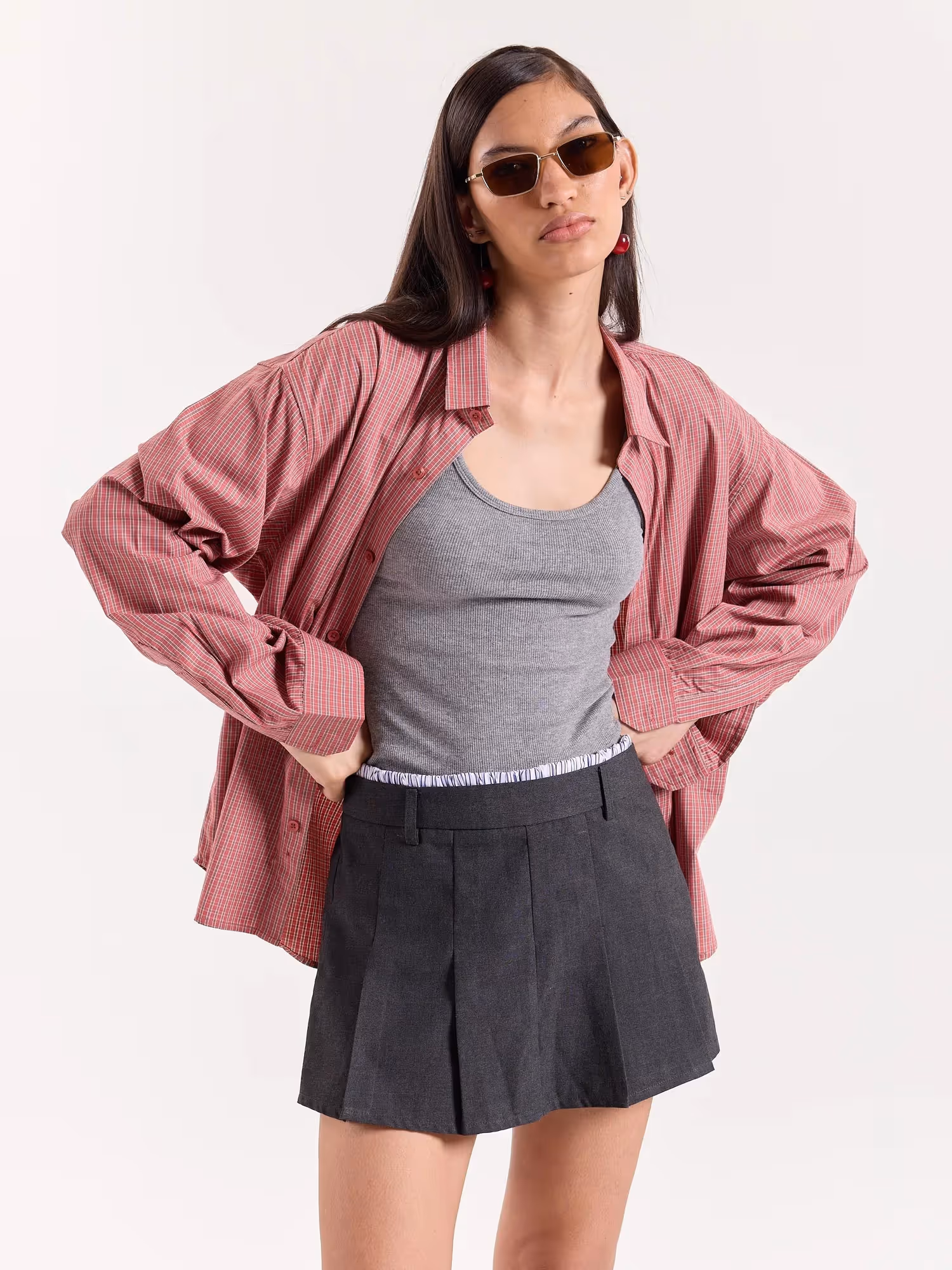 Red Small Checkered Cropped Shirt image 4
