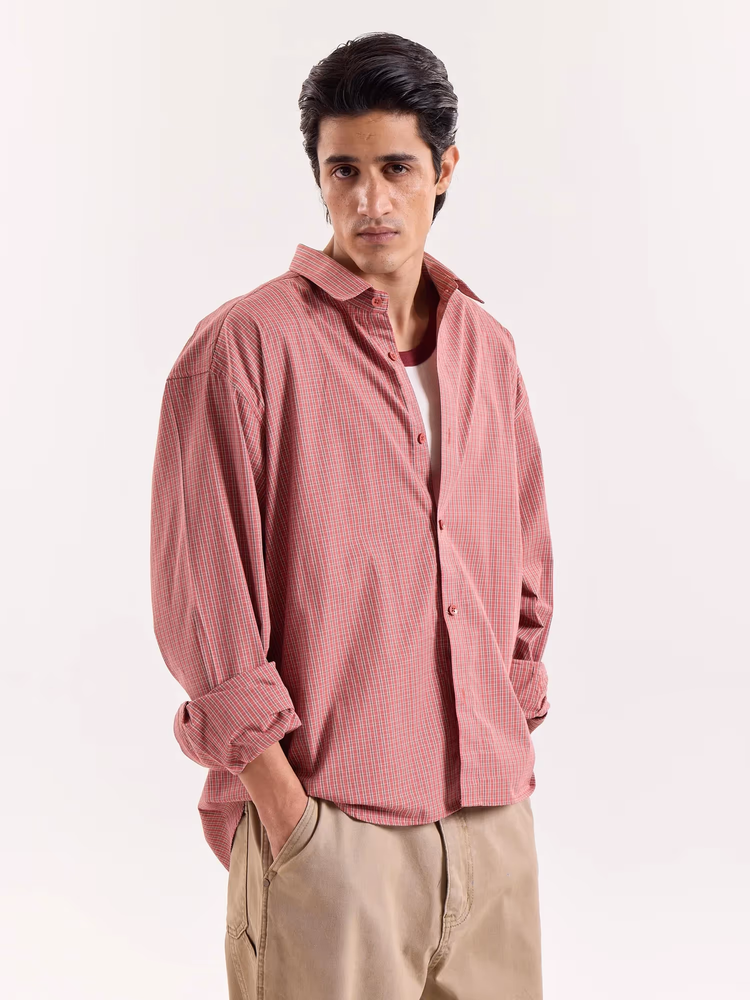Red Small Checkered Cropped Shirt image 5