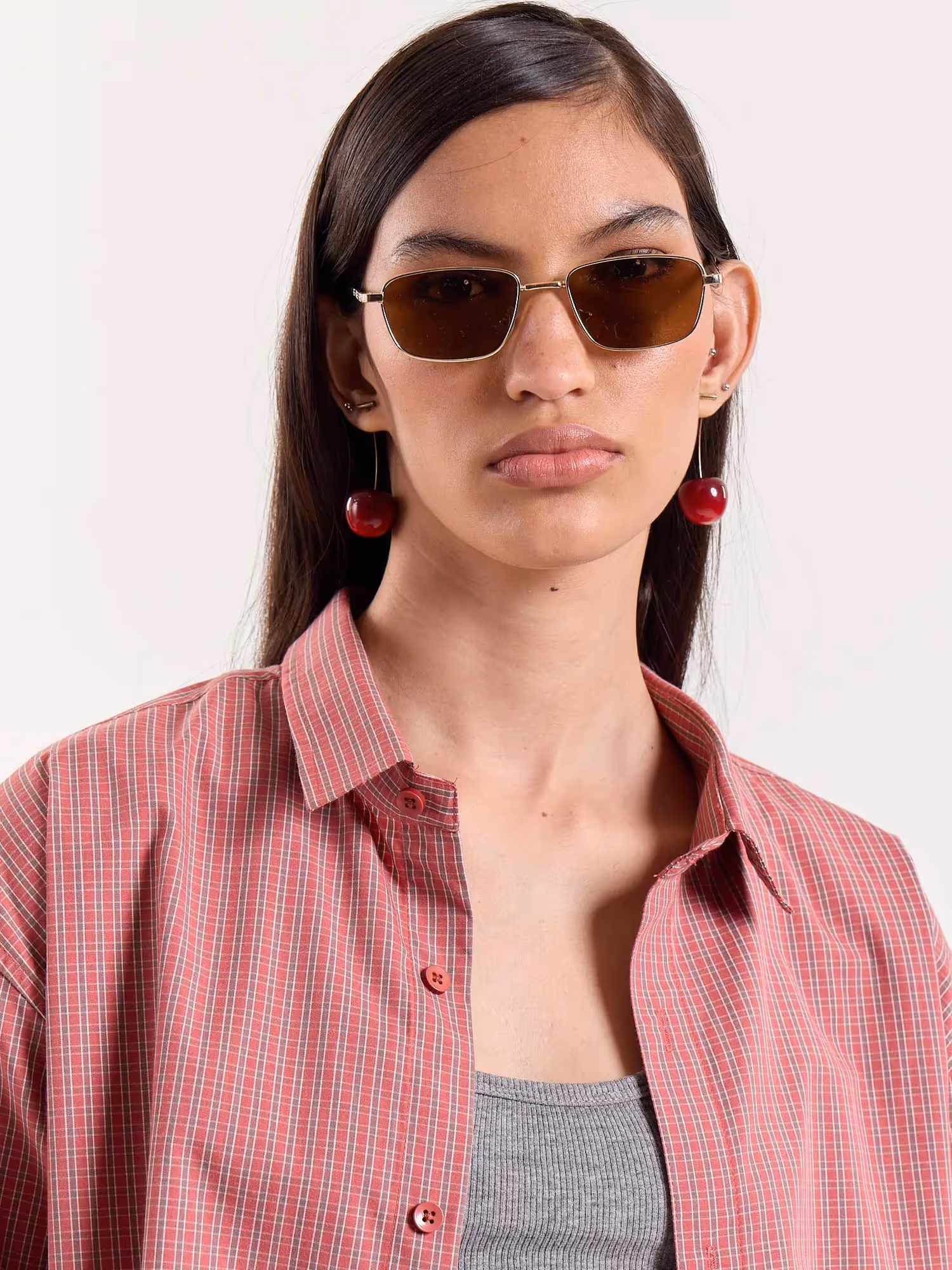 Red Small Checkered Cropped Shirt image 6